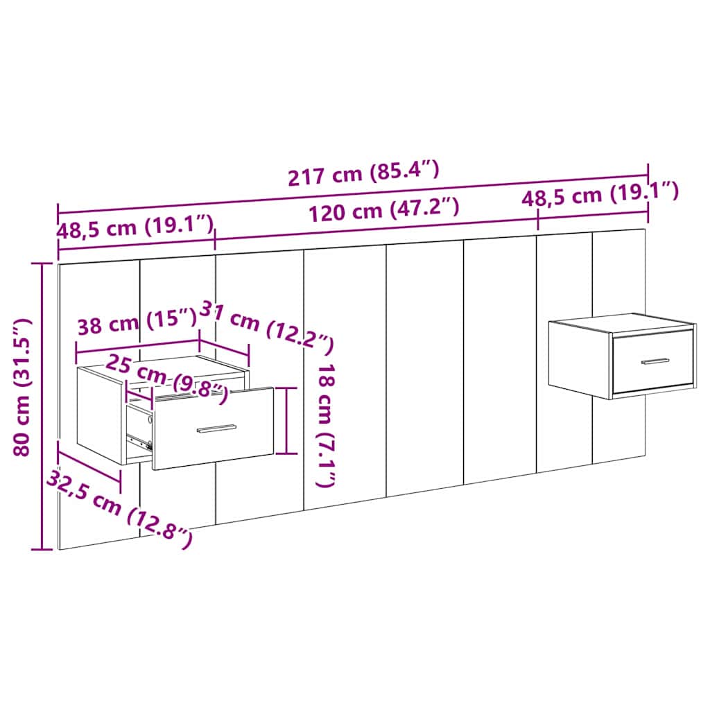 Kopfteil mit Schrank 3 stk. Altholz Holzwerkstoff