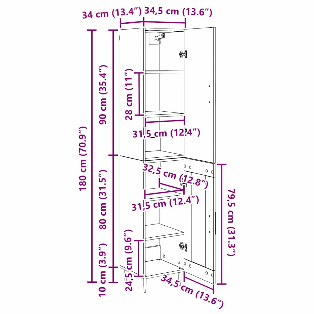 Highboard 2 stk. Altholz 34,5 x 34 x 180 cm Holzwerkstoff