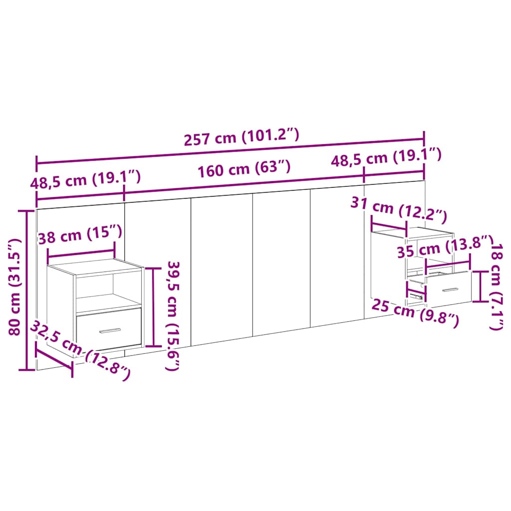 Kopfteil mit Schrank 3 stk. Altholz Holzwerkstoff