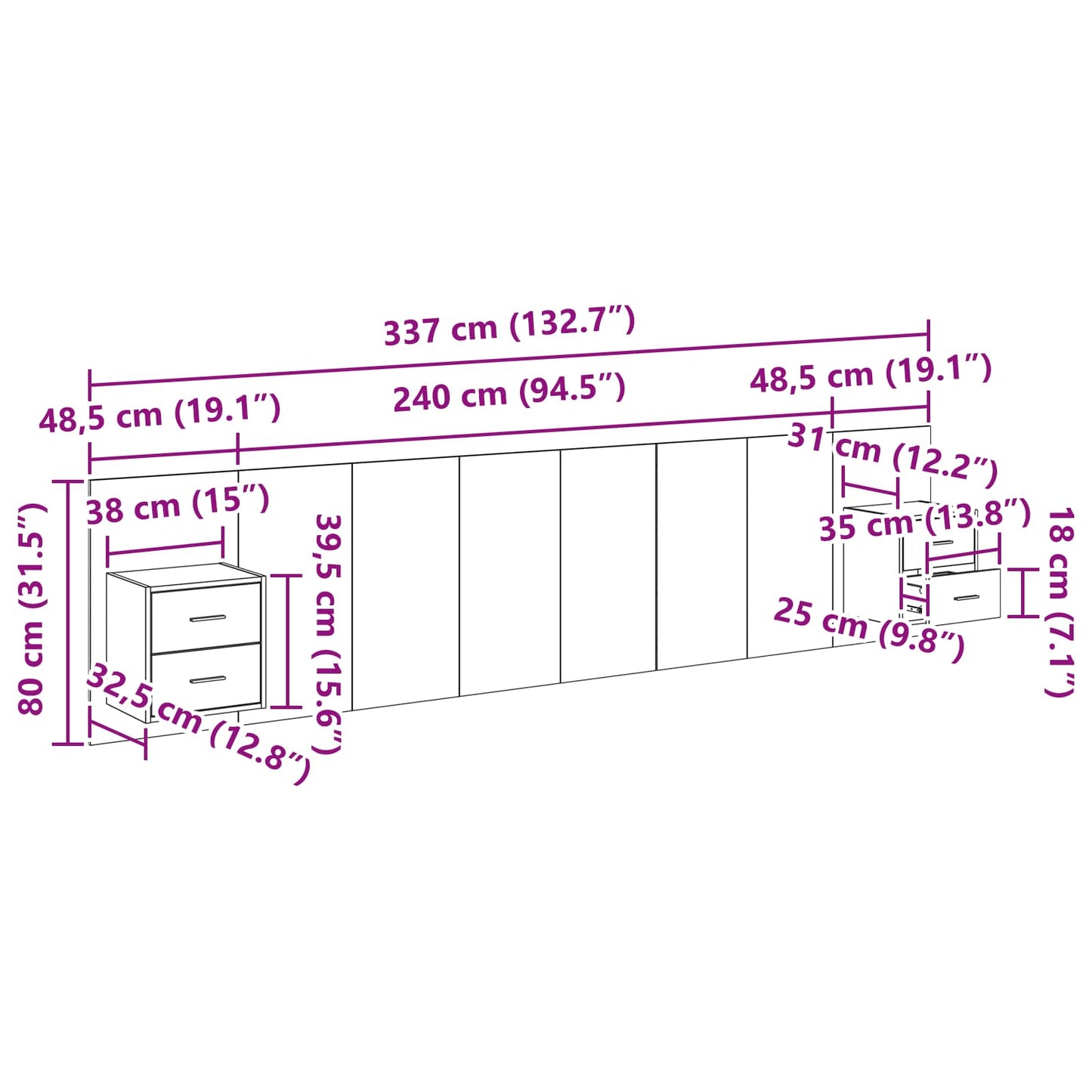 Kopfteil mit Schrank 3 stk. Altholz Holzwerkstoff