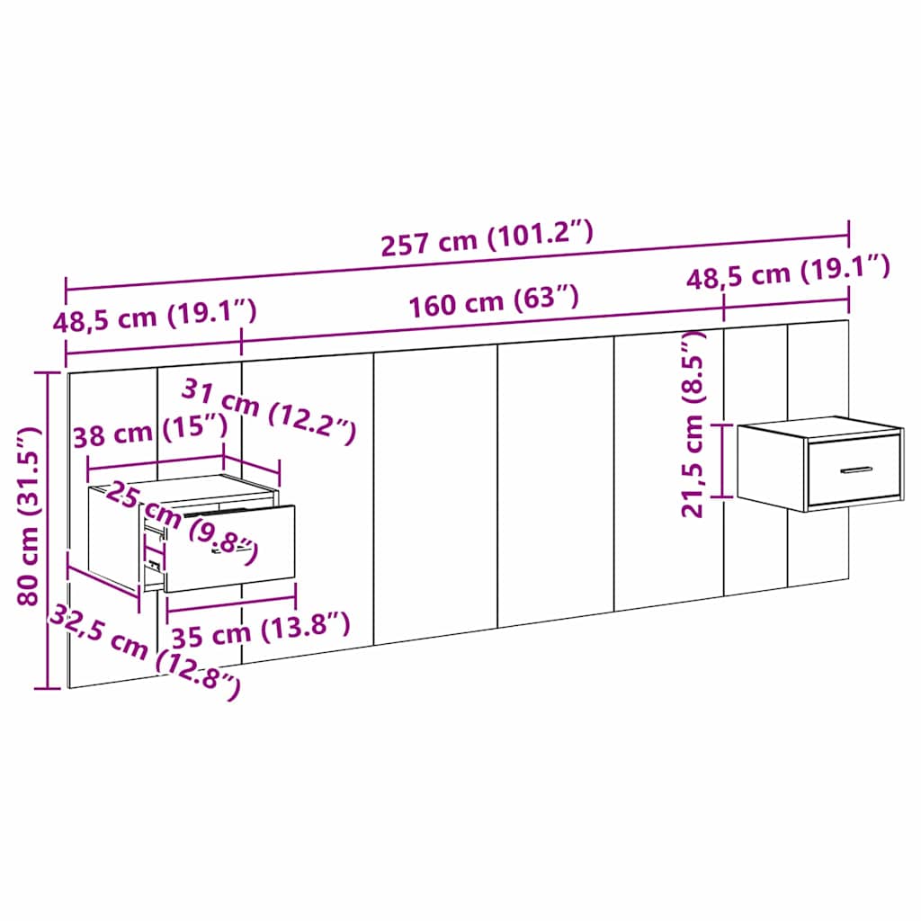 Kopfteil mit Schrank 3 stk. Altholz Holzwerkstoff
