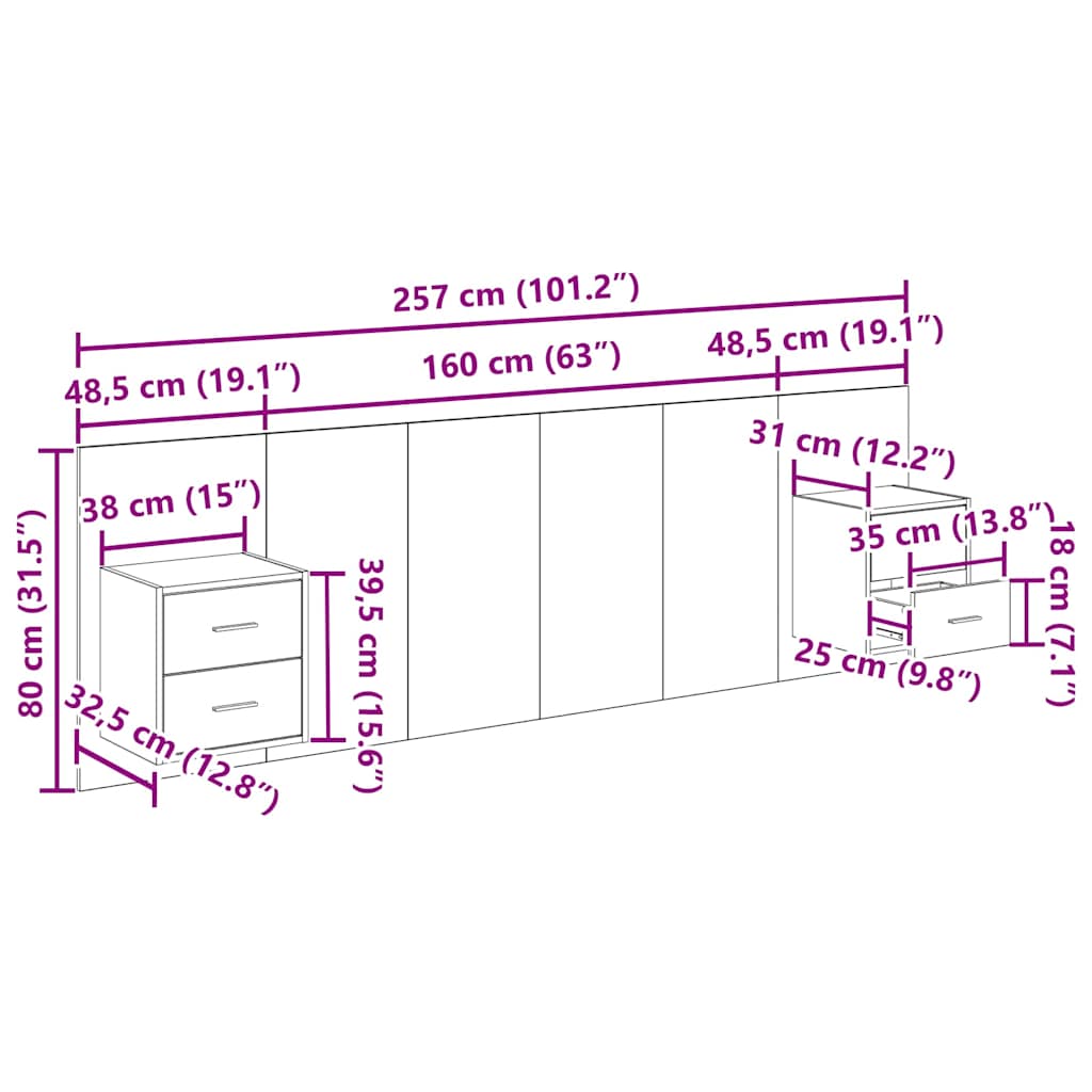 Kopfteil mit Schrank 3 stk. Altholz Holzwerkstoff