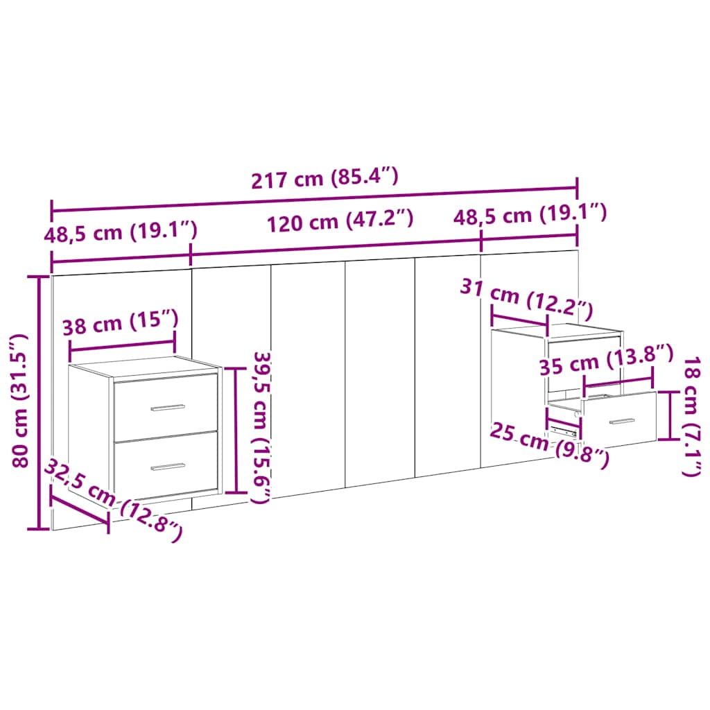 Kopfteil mit Schrank 3 stk. Altholz Holzwerkstoff