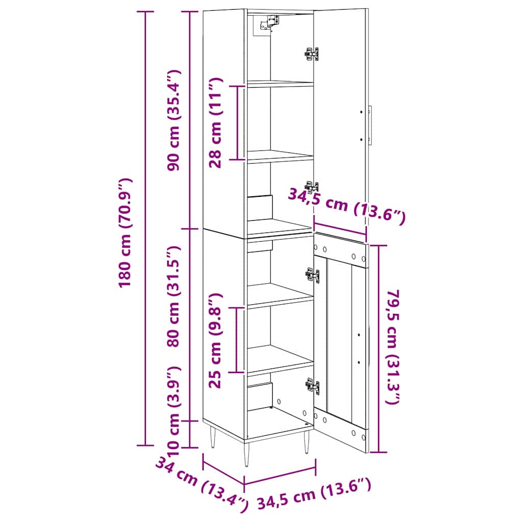 Highboard 2 stk. Artisan-Eiche 34,5 x 34 x 180 cm Holzwerkstoff