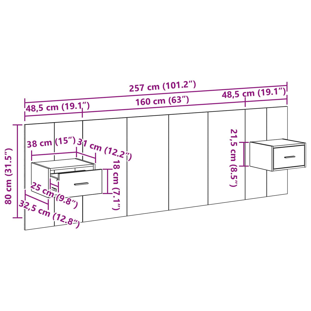 Kopfteil mit Schrank 3 stk. Artisan-Eiche Holzwerkstoff