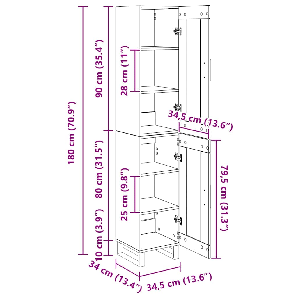 Highboard Artisan-Eiche 34,5 x 34 x 180 cm Holzwerkstoff