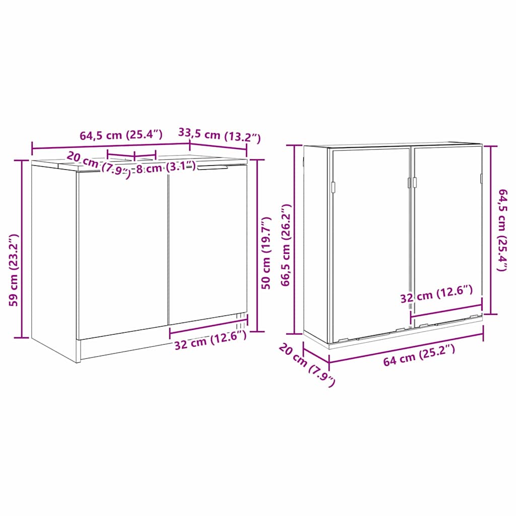 Badezimmerschrank-Set 2 stk. Schwarz Eichen-Optik