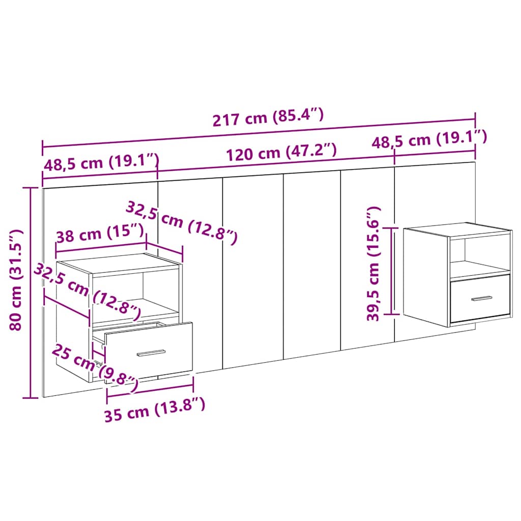 Kopfteil mit Schrank 3 stk. Schwarz Eichen-Optik Holzwerkstoff