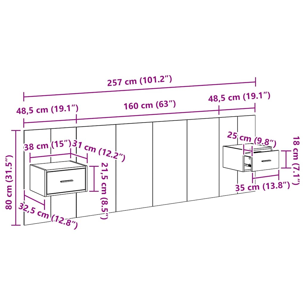 Kopfteil mit Schrank 3 Stk. Schwarz Eichen-Optik Holzwerkstoff