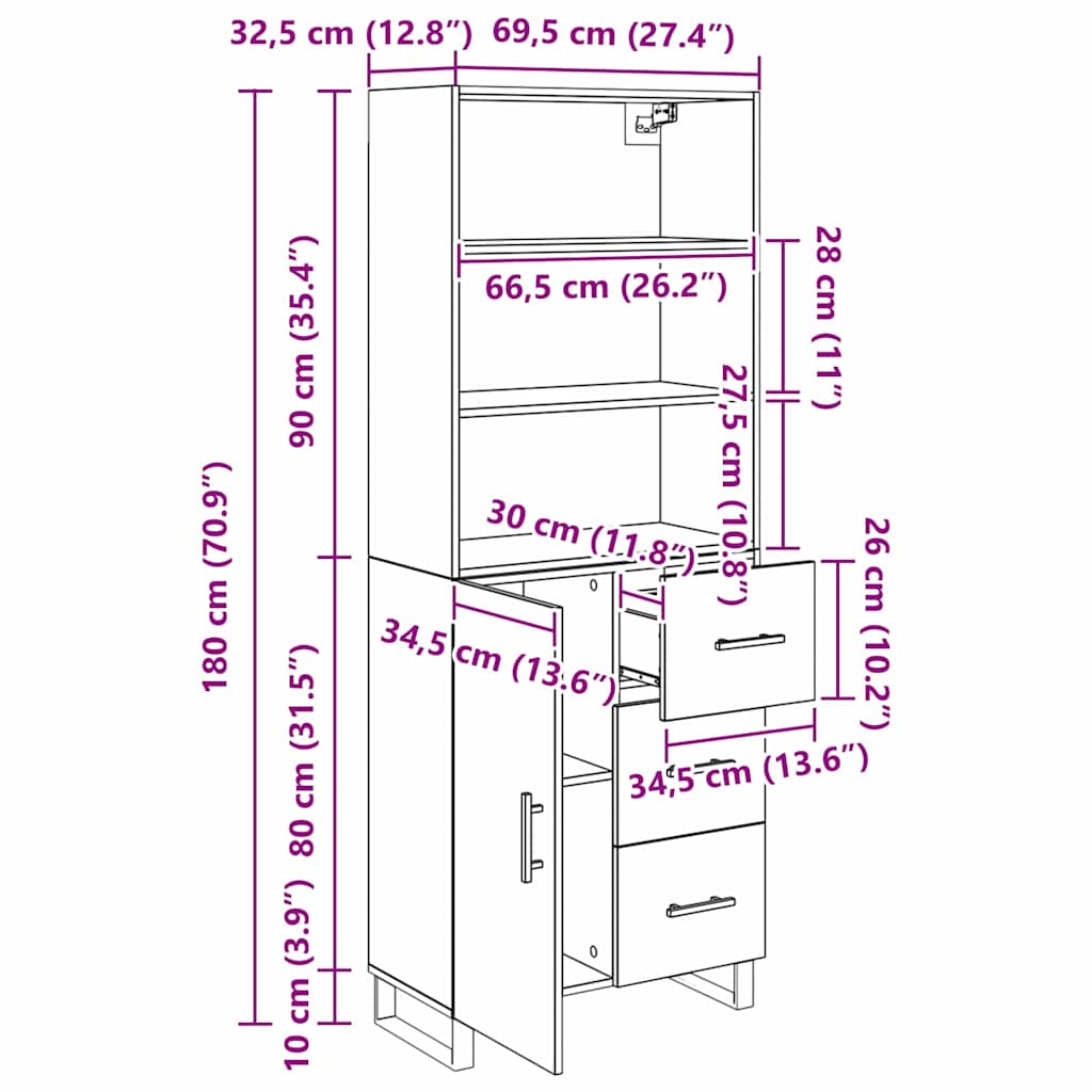 Highboard 2 pcs Schwarz Eichen-Optik Holzwerkstoff
