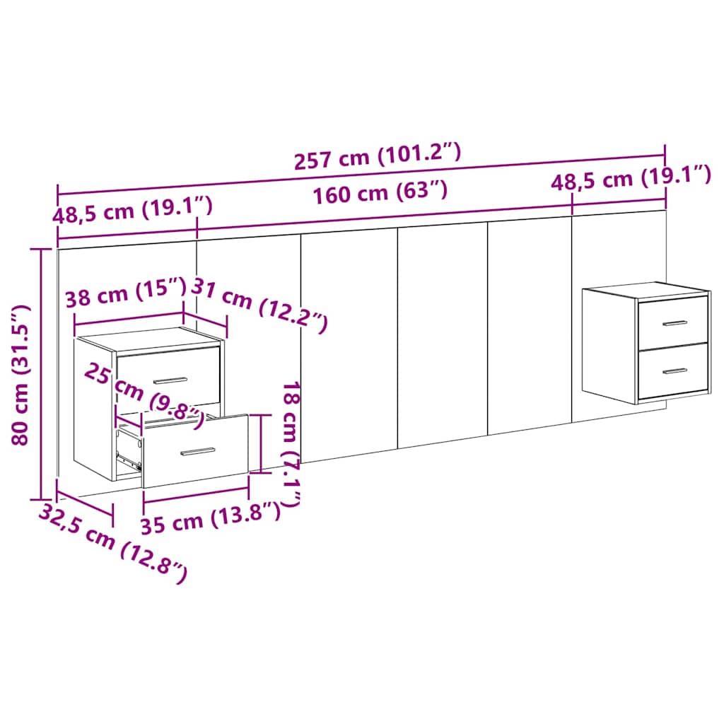 Kopfteil mit Schrank 3 Stk. Schwarz Eichen-Optik Holzwerkstoff