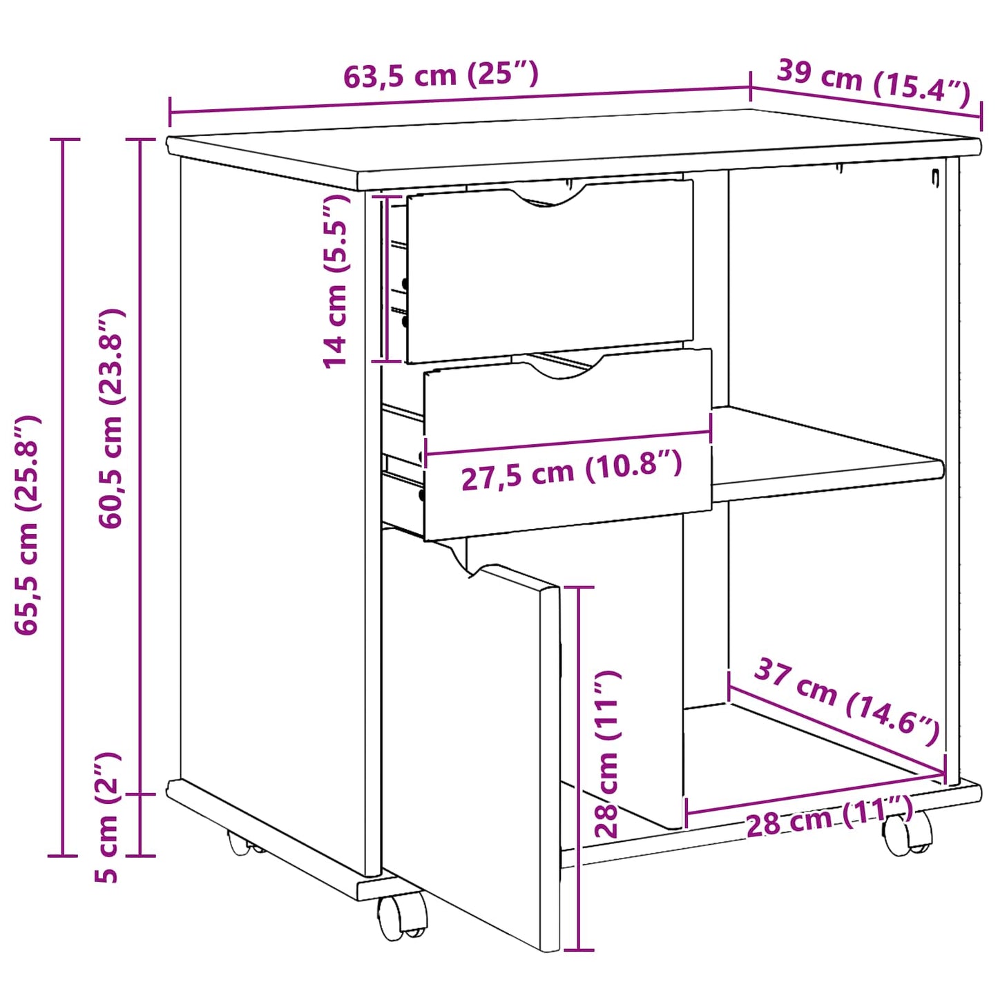 Rollschrank 63,5 x 39 x 65,5 cm Massivholz Kiefer Grau