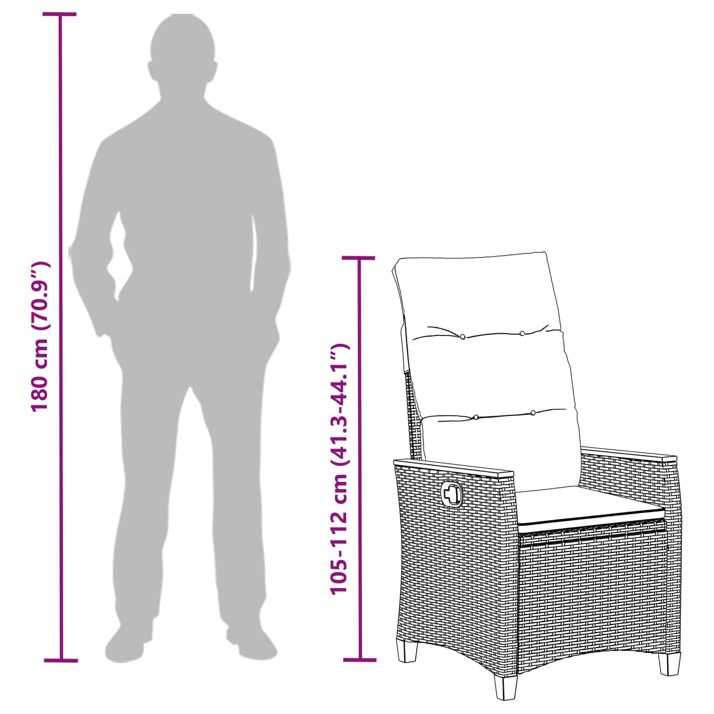 Verstellbarer Gartenstuhl Grau und Dunkelgrau Poly-Rattan