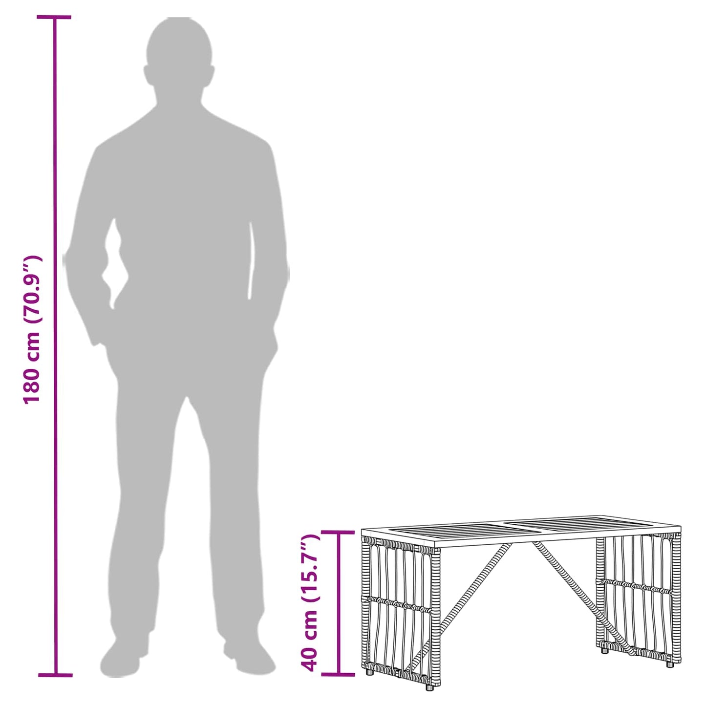 Tisch für Outdoor Natur 80 x 40 x 40 cm Steel and Poly Rattan