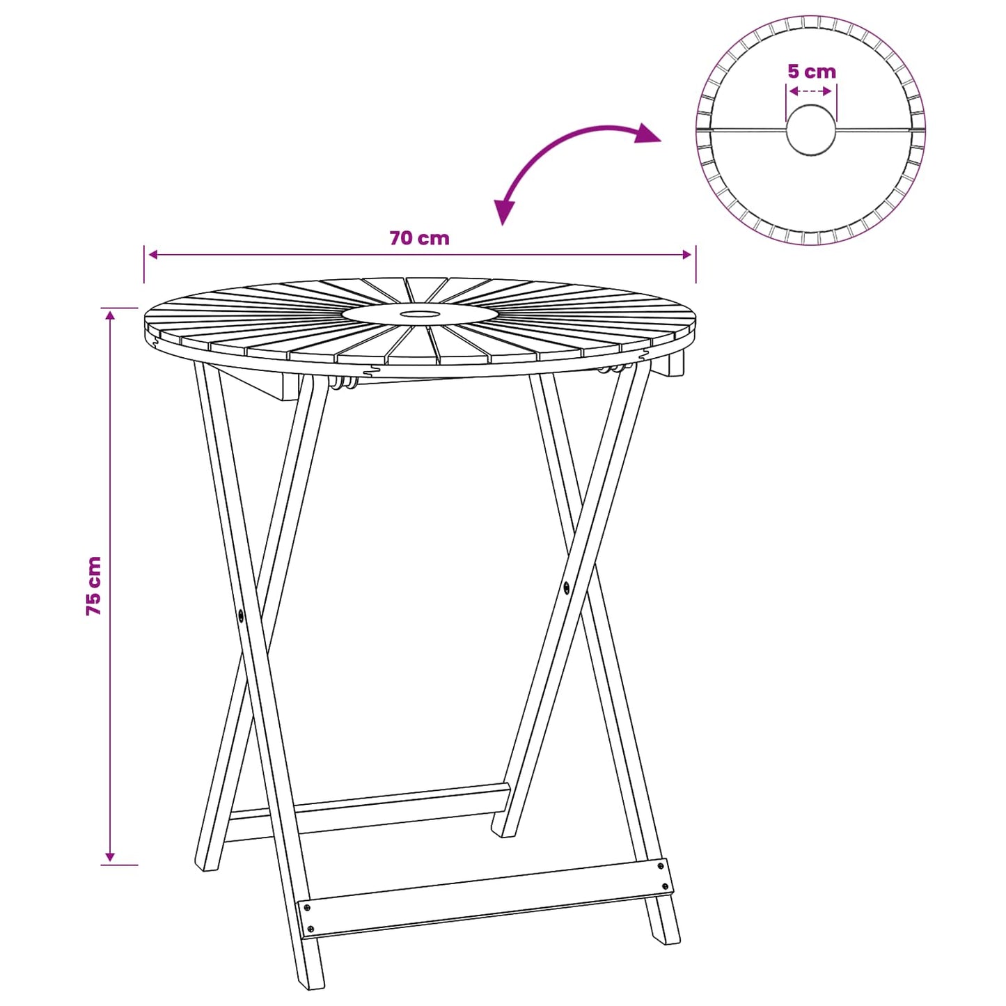 Klappbarer Gartentisch Natur Ø70 x 75 cm Massivholz Akazie