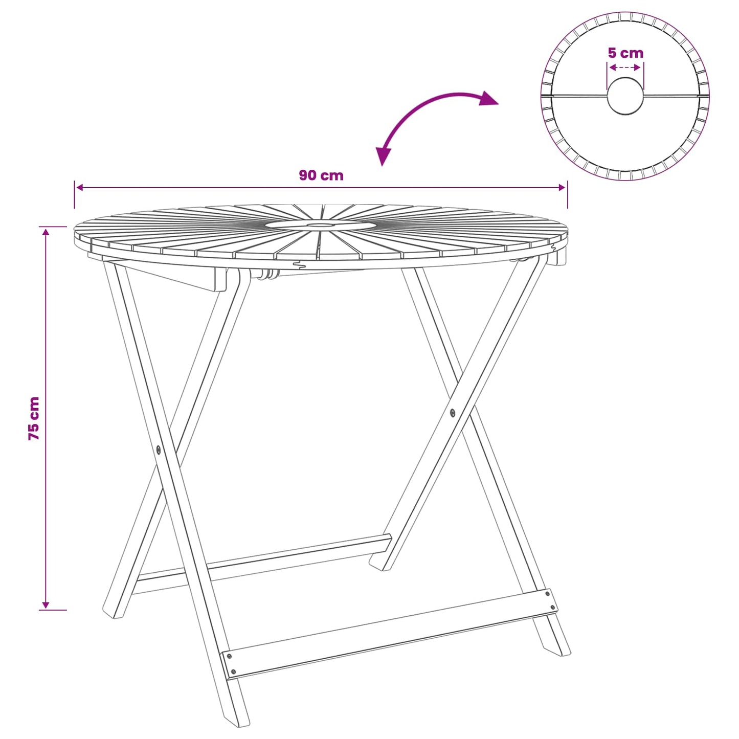 Klappbarer Gartentisch Natur Ø90 x 75 cm Massivholz Akazie