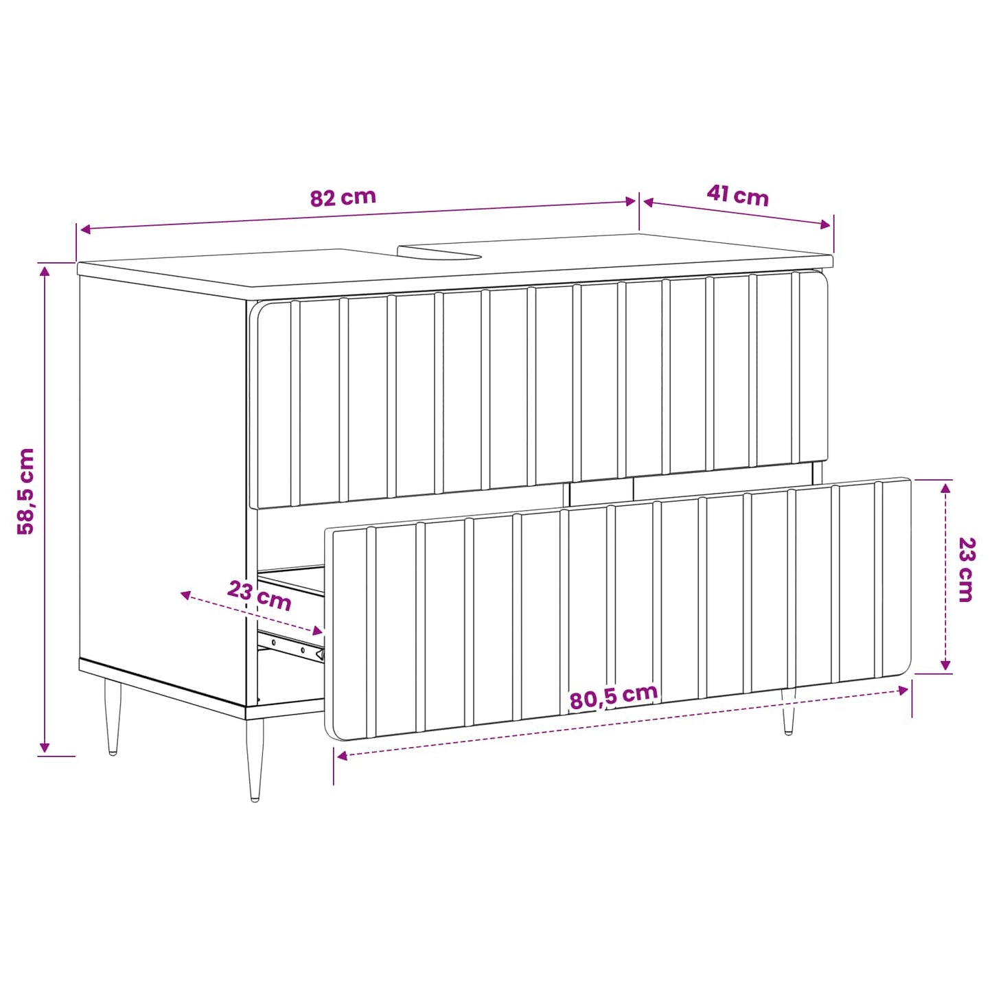 Waschbeckenschrank ZWOLLE Betongrau 82 x 41 x 58,5 cm