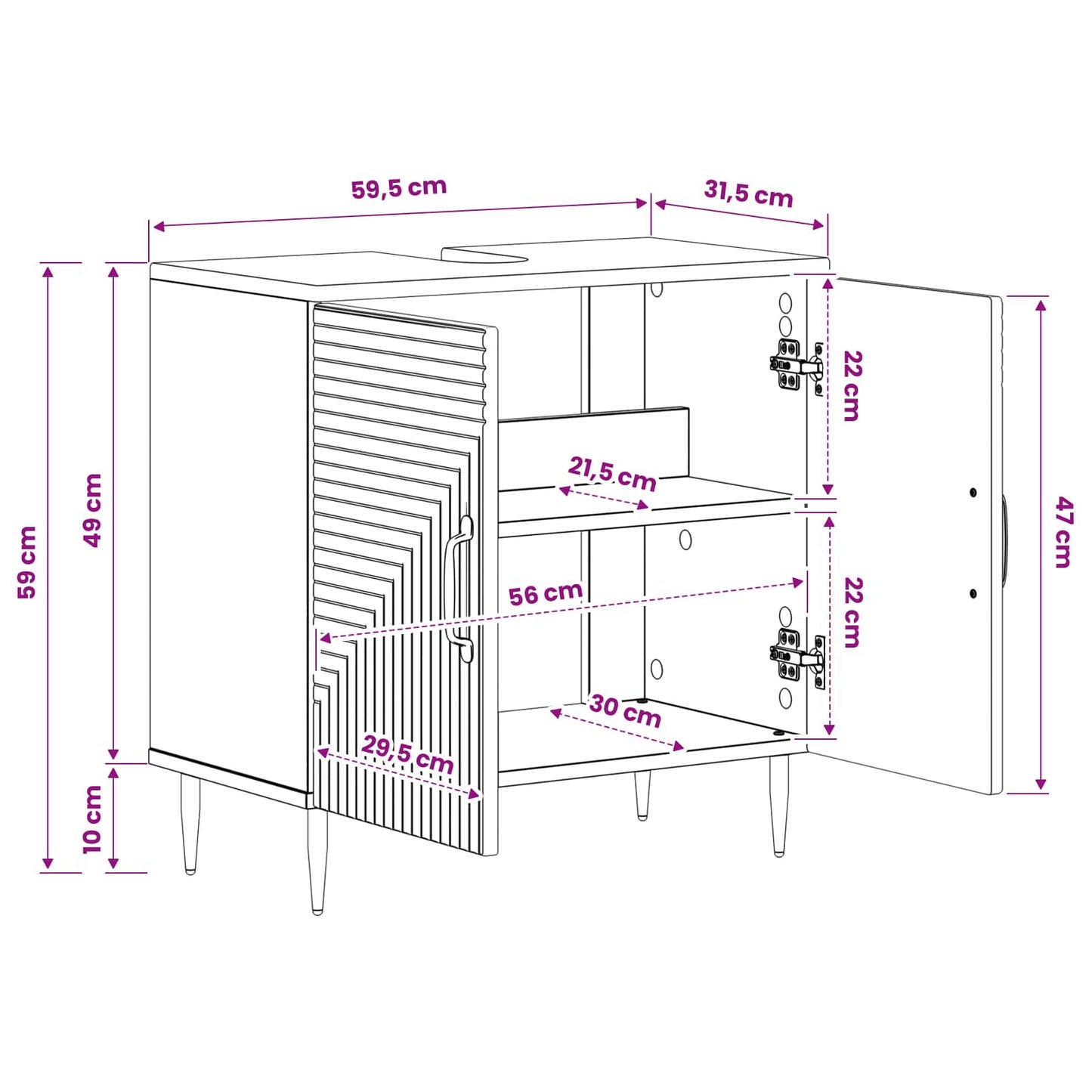 Waschbeckenschrank HAARLEM Betongrau 59,5 x 31,5 x 59 cm