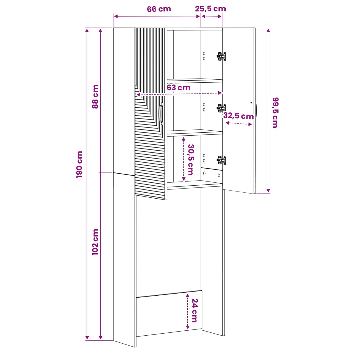 Toilettenschrank HAARLEM Betongrau 66 x 25,5 x 190 cm