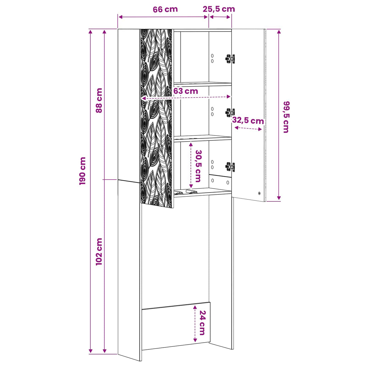 Toilettenschrank DELFT Sonoma-Eiche 66 x 25,5 x 190 cm