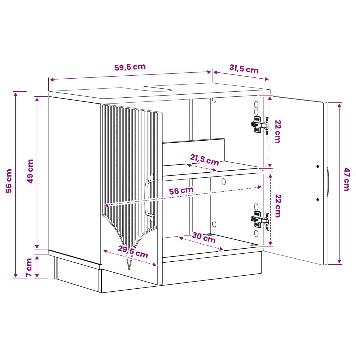 Waschbeckenschrank HOORN Weiß 59,5 x 31,5 x 56 cm Holzwerkstoff