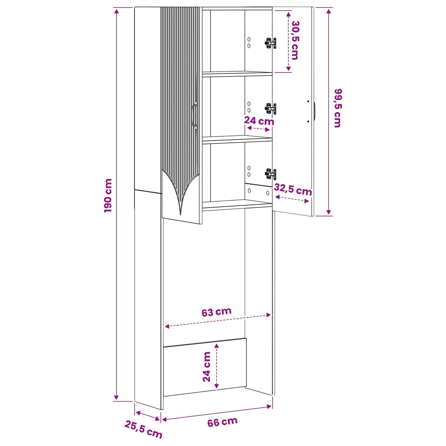 Toilettenschrank HOORN Artisan-Eiche 66 x 25,5 x 190 cm