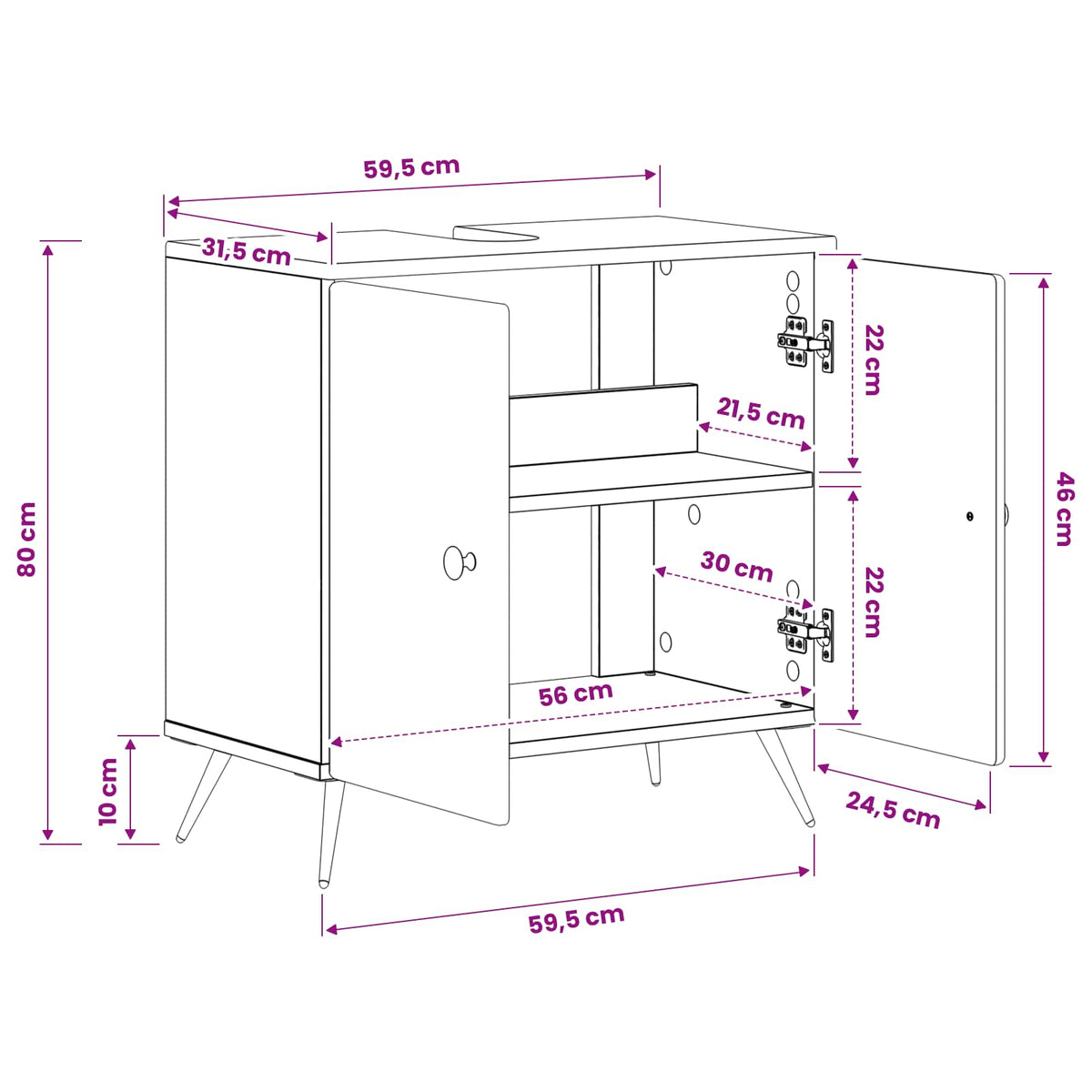 Waschbeckenschrank BREDA Schwarz 59,5 x 31,5 x 59 cm