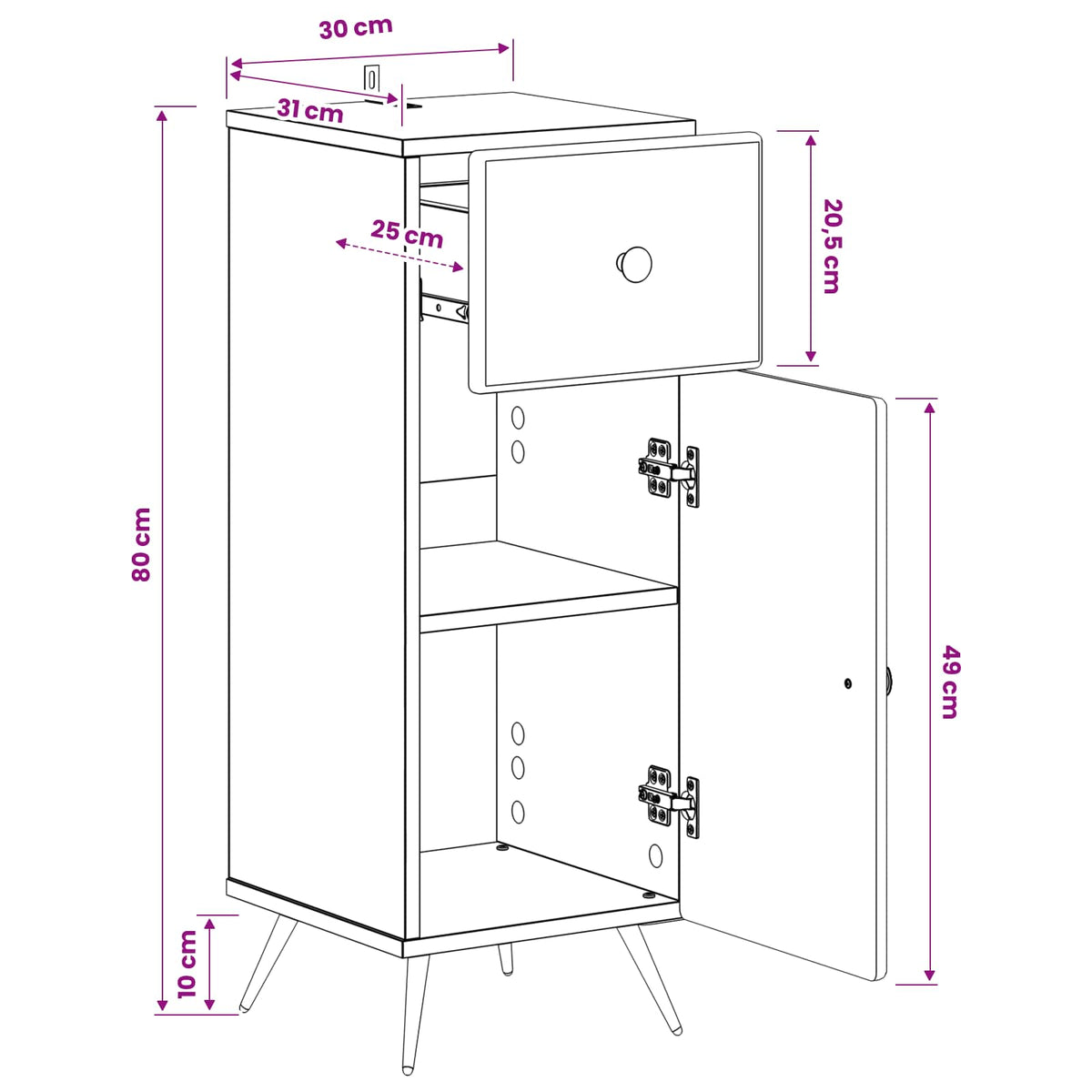 Badezimmer Aufbewahrungsschrank BREDA Betongrau 30 x 31 x 80 cm
