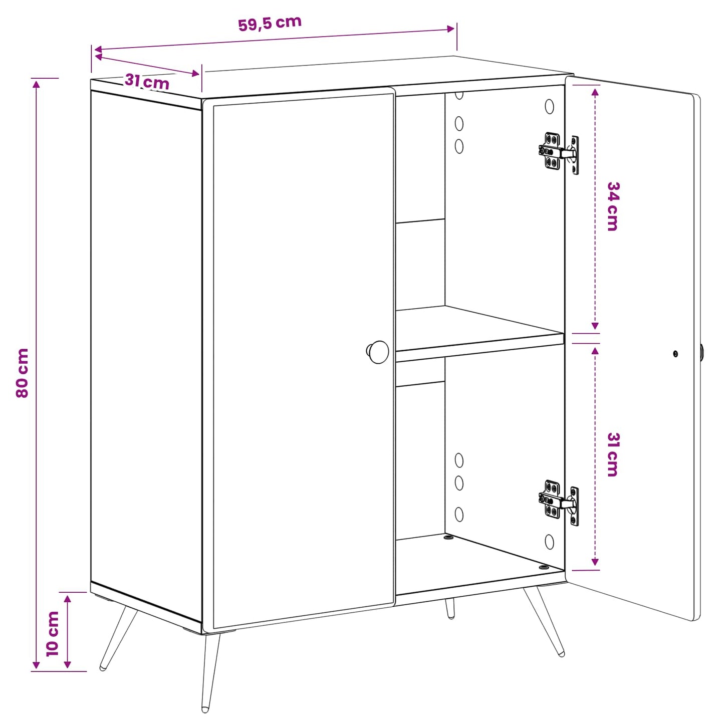 Badezimmer Aufbewahrungsschrank BREDA Weiß 59,5 x 31 x 80 cm