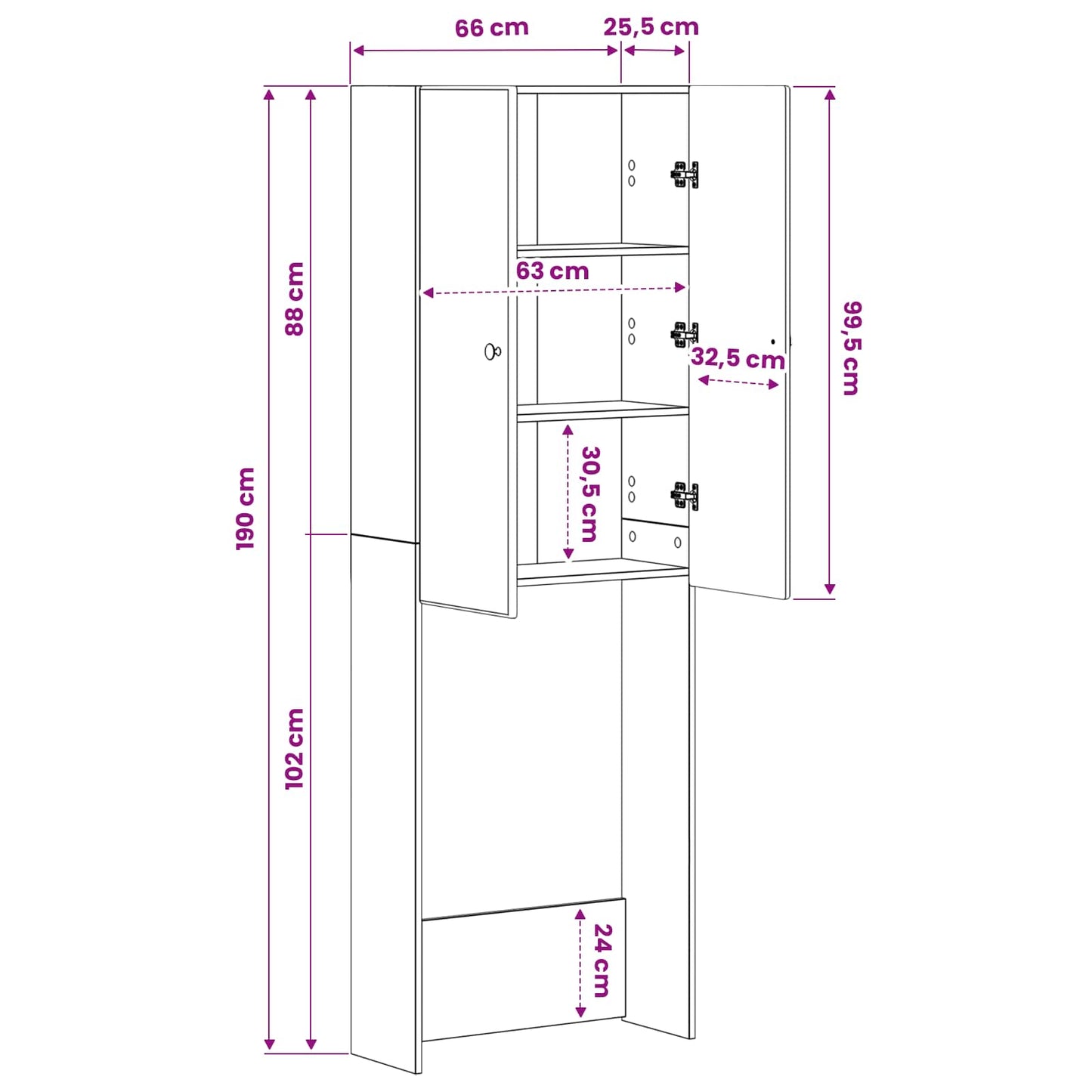 Toilettenschrank BREDA Schwarz 66 x 25,5 x 190 cm Holzwerkstoff