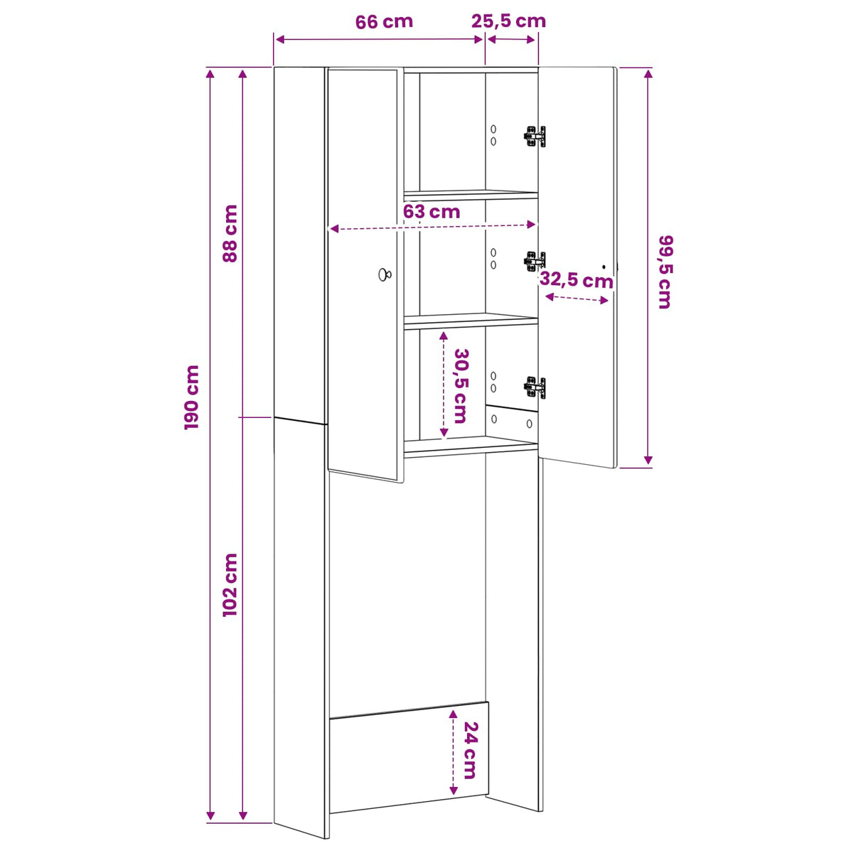 Toilettenschrank BREDA Betongrau 66 x 25,5 x 190 cm