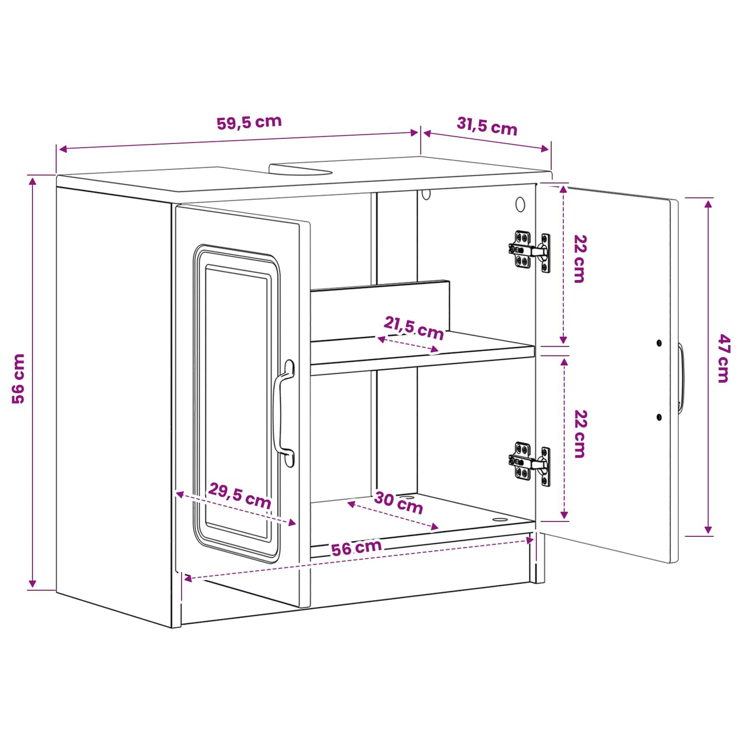 Waschbeckenschrank UTRECHT Schwarz 59,5 x 31,5 x 59 cm