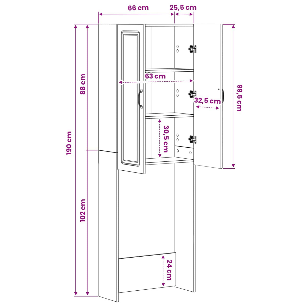 Toilettenschrank UTRECHT Schwarz 66 x 25,5 x 190 cm