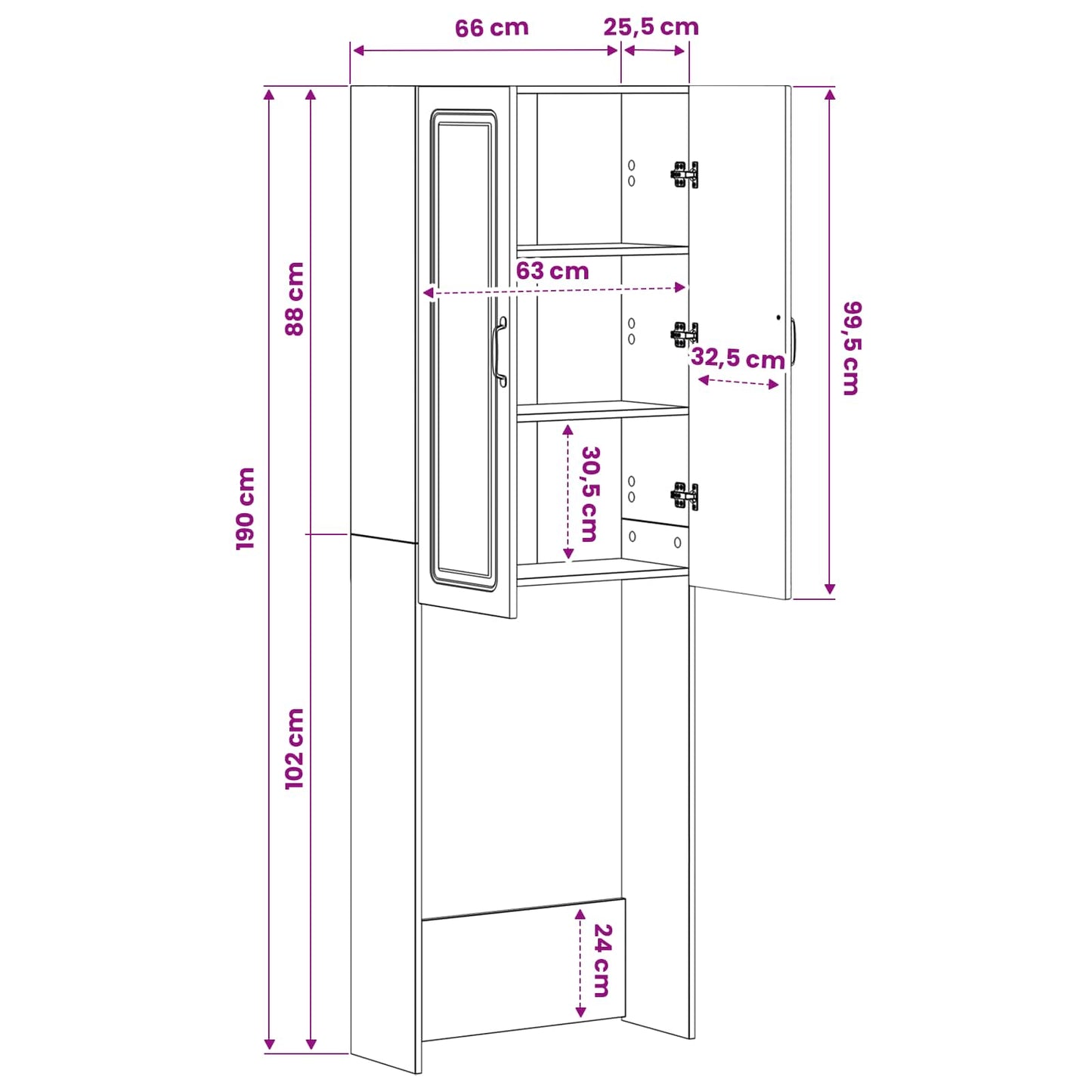 Toilettenschrank UTRECHT Betongrau 66 x 25,5 x 190 cm
