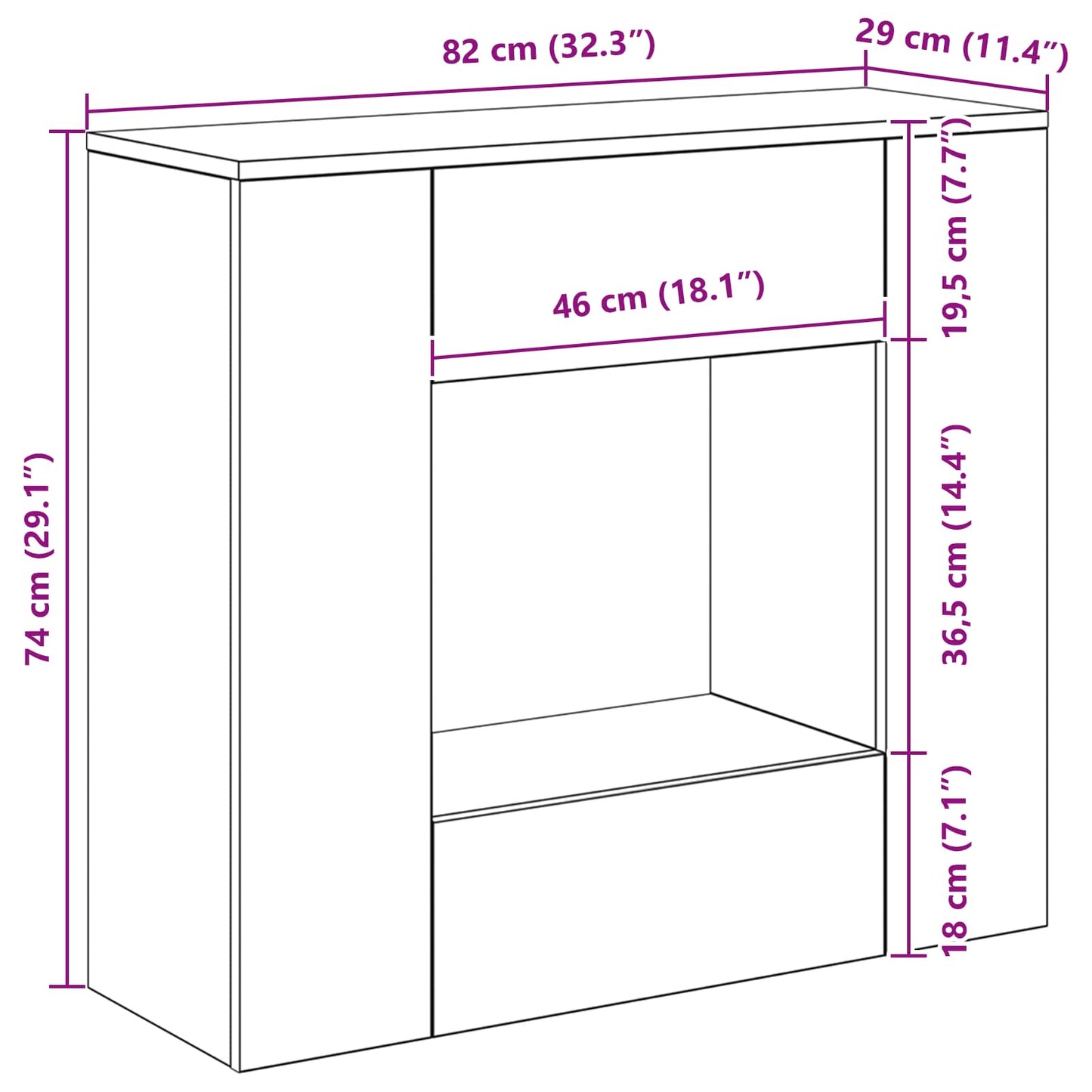 Schwarz Eichen-Optik 82 x 29 x 74 cm