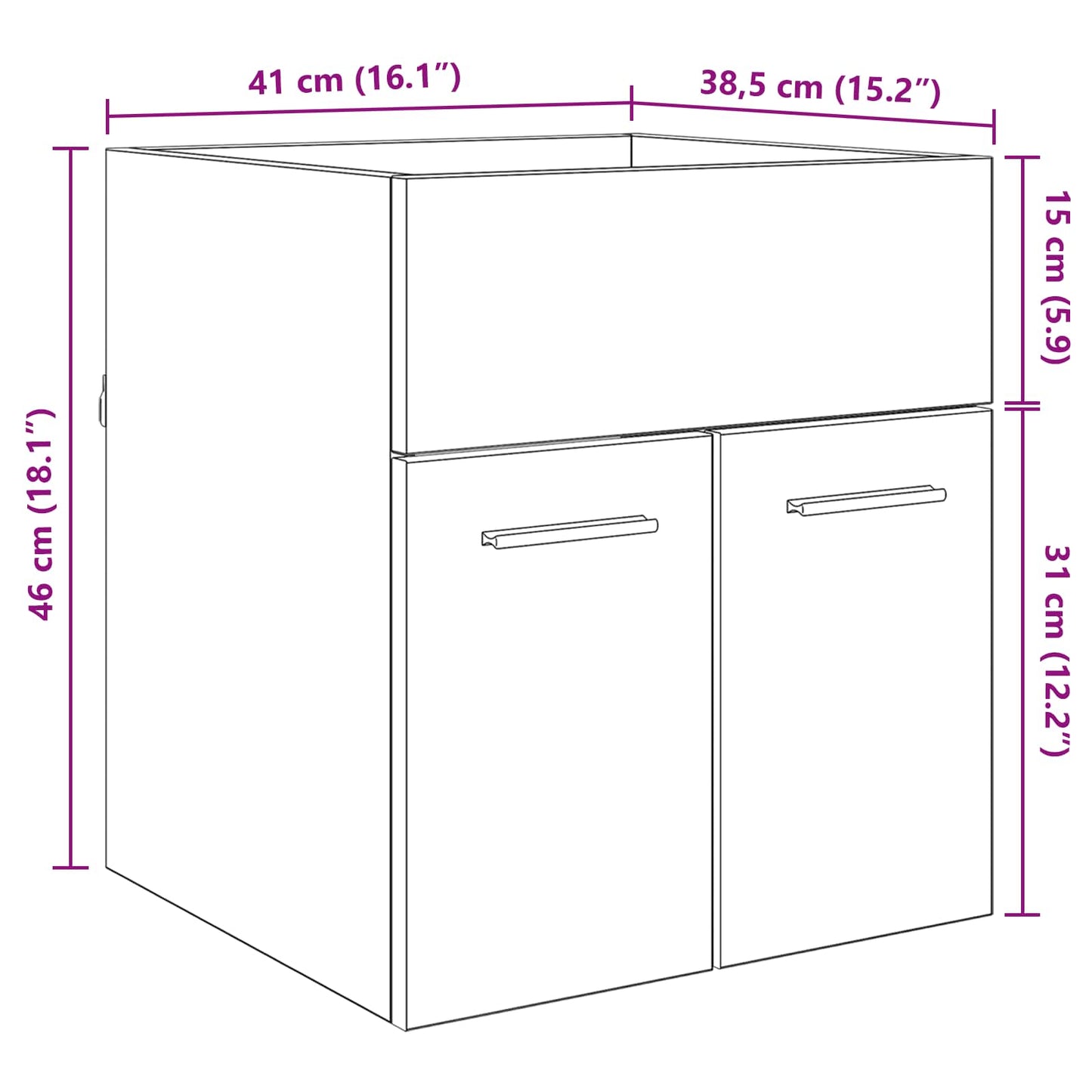 Waschbeckenunterschrank Schwarz Eichen-Optik 41 x 38,5 x 46 cm