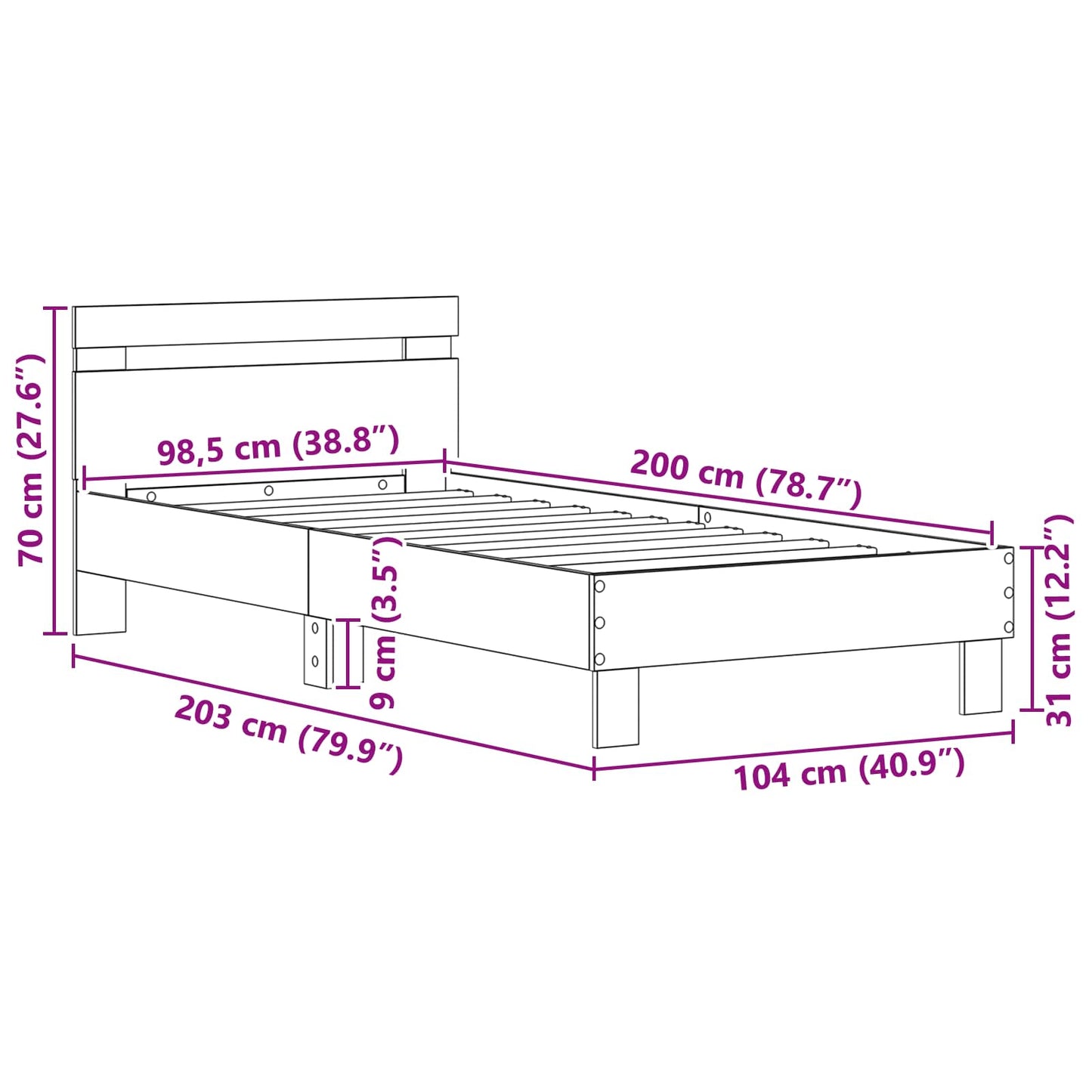 Bettrahmen Altholz 98,5 x 200 cm Holzwerkstoff