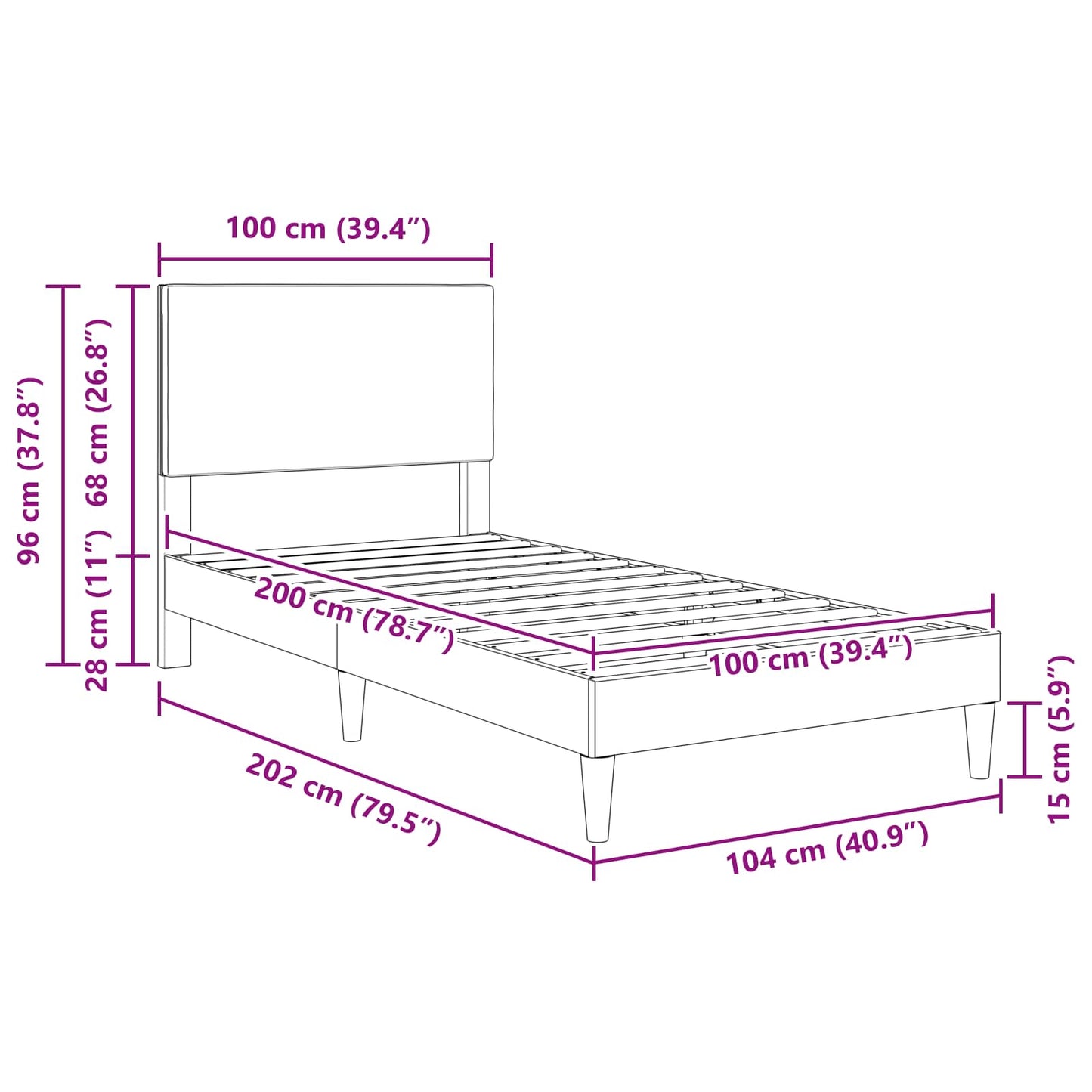 Bettrahmen mit Kopfteil Dunkelgrau 100 x 200 cm Cordstoff