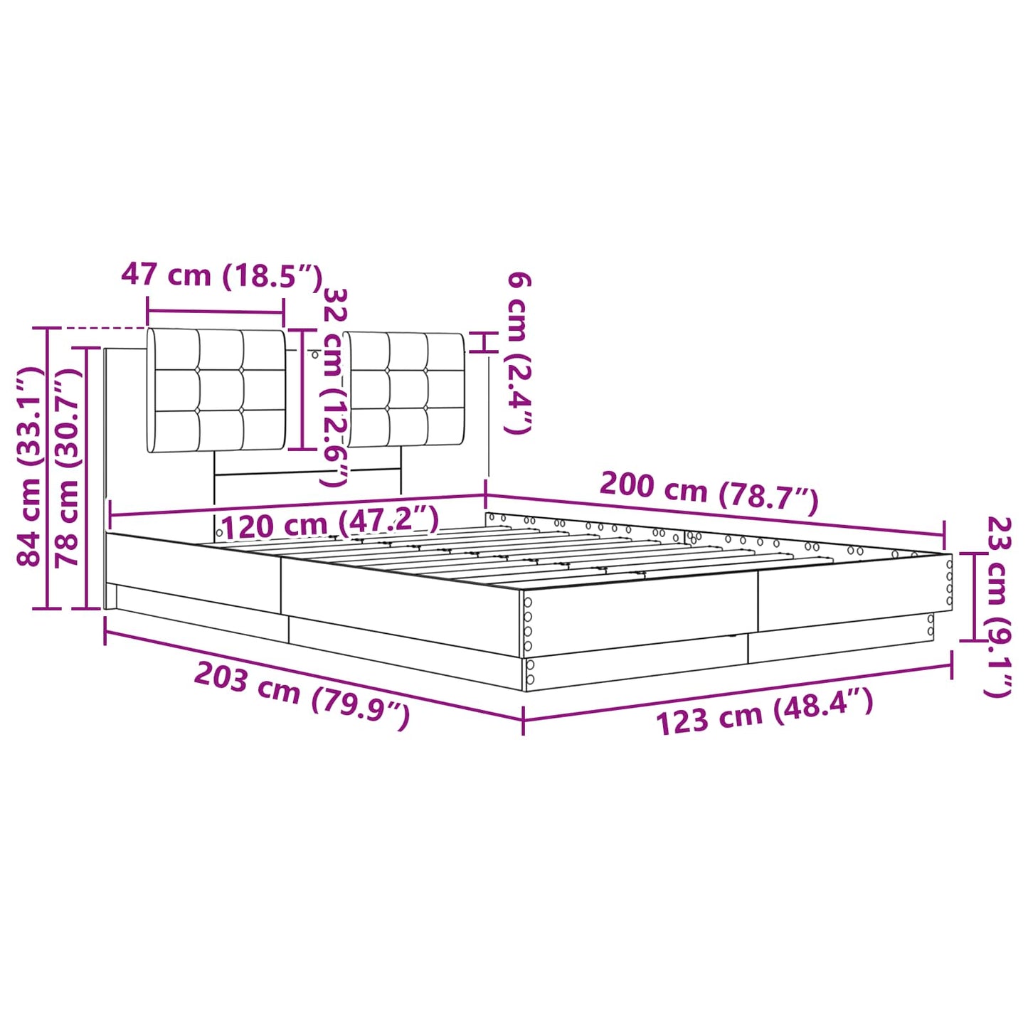 Bettgestell mit Kopfteil Altholz 120 x 200 cm Holzwerkstoff