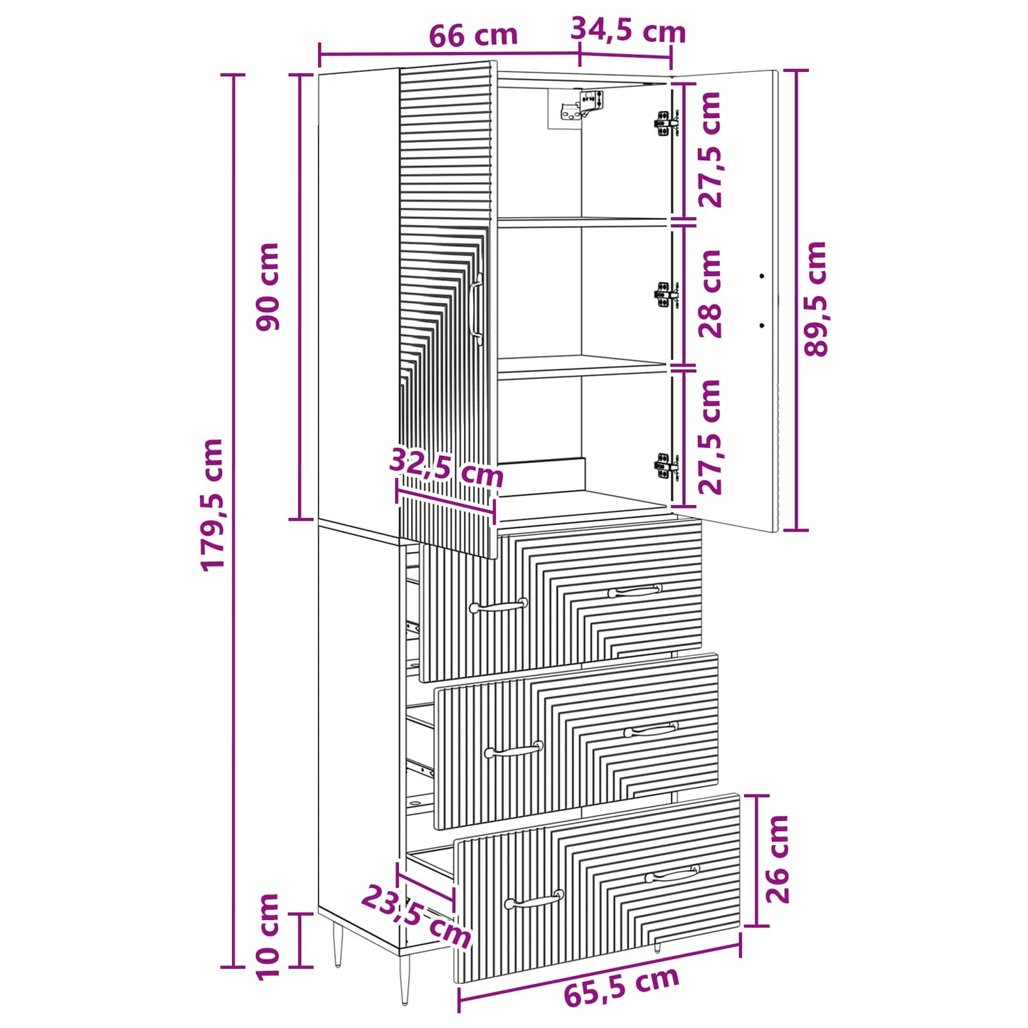 Schrankset 2 stk. 66 x 34,5 x 90 cm Holzwerkstoff Artisan-Eiche