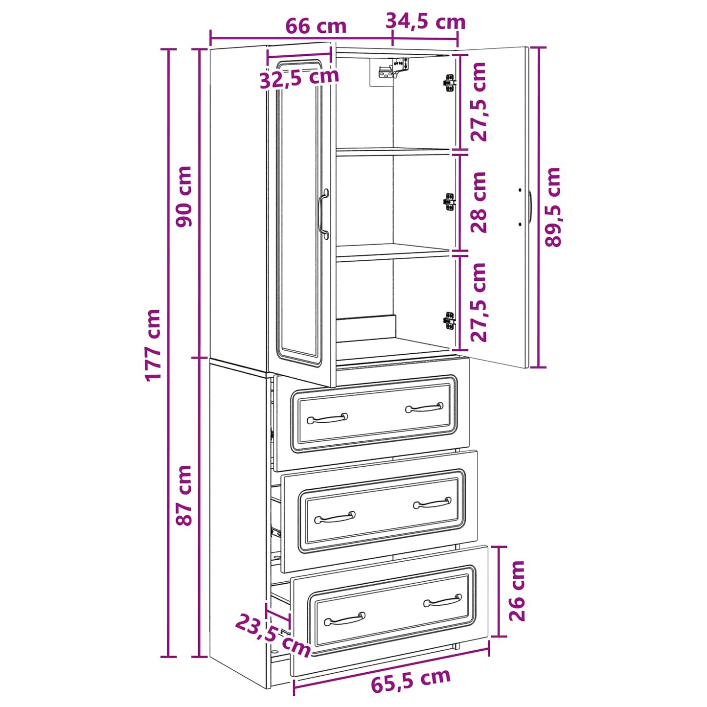Schrankset 2 stk. 66 x 34,5 x 87 cm Holzwerkstoff Artisan-Eiche