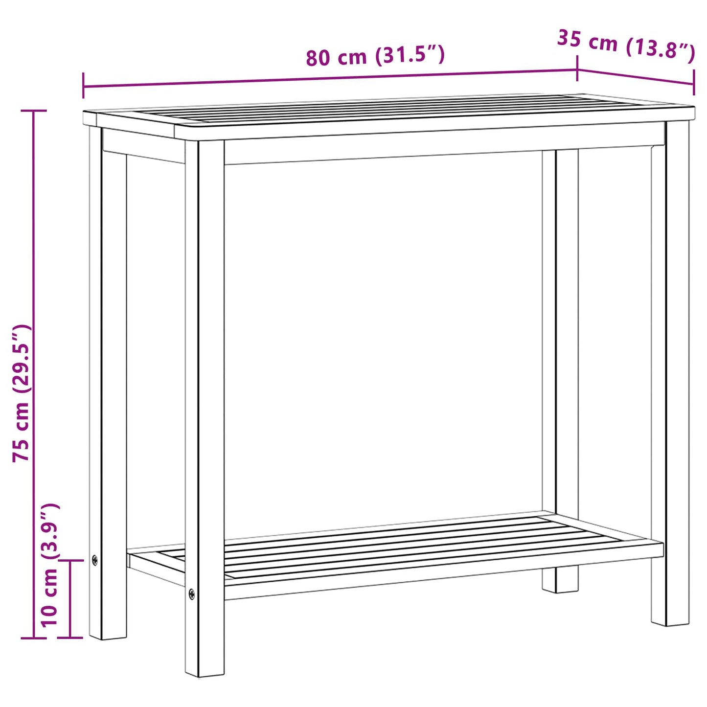 Gartenkonsole Tisch Helles Akazienholz 80 x 35 x 75 cm