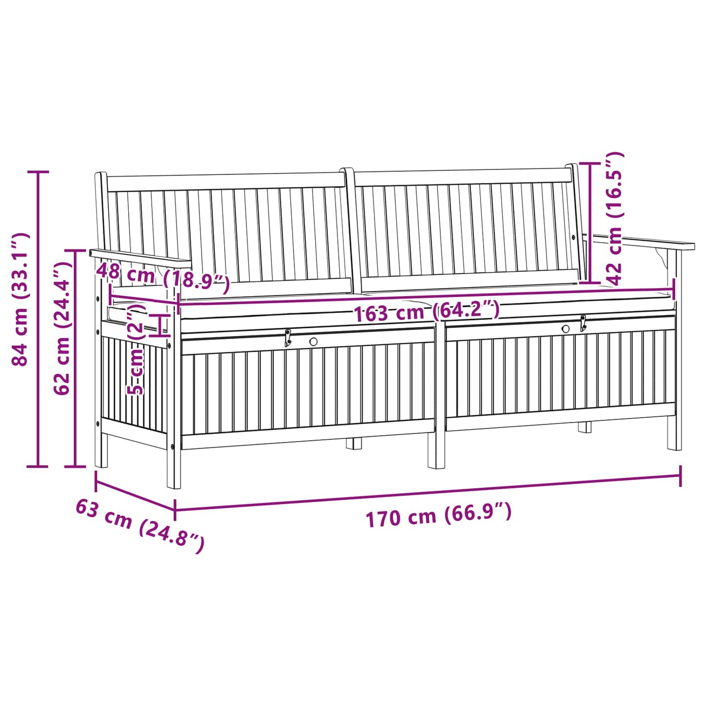 Garten-Aufbewahrungsbank 2 -Seater 170 x 63 x 84 cm Rechteckig