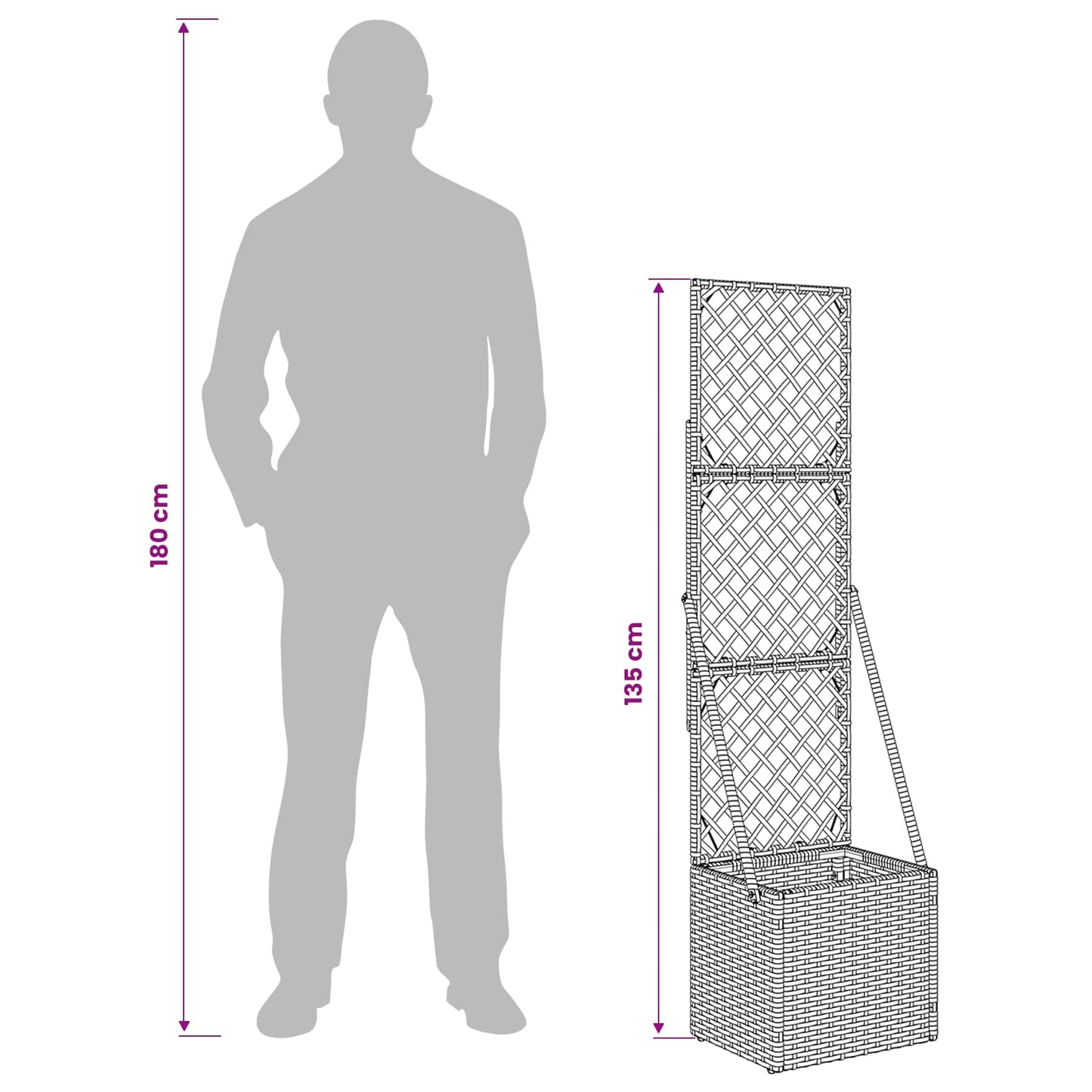 Gartenpflanzer mit Gitter Grau 35 x 30 x 135 cm Poly-Rattan