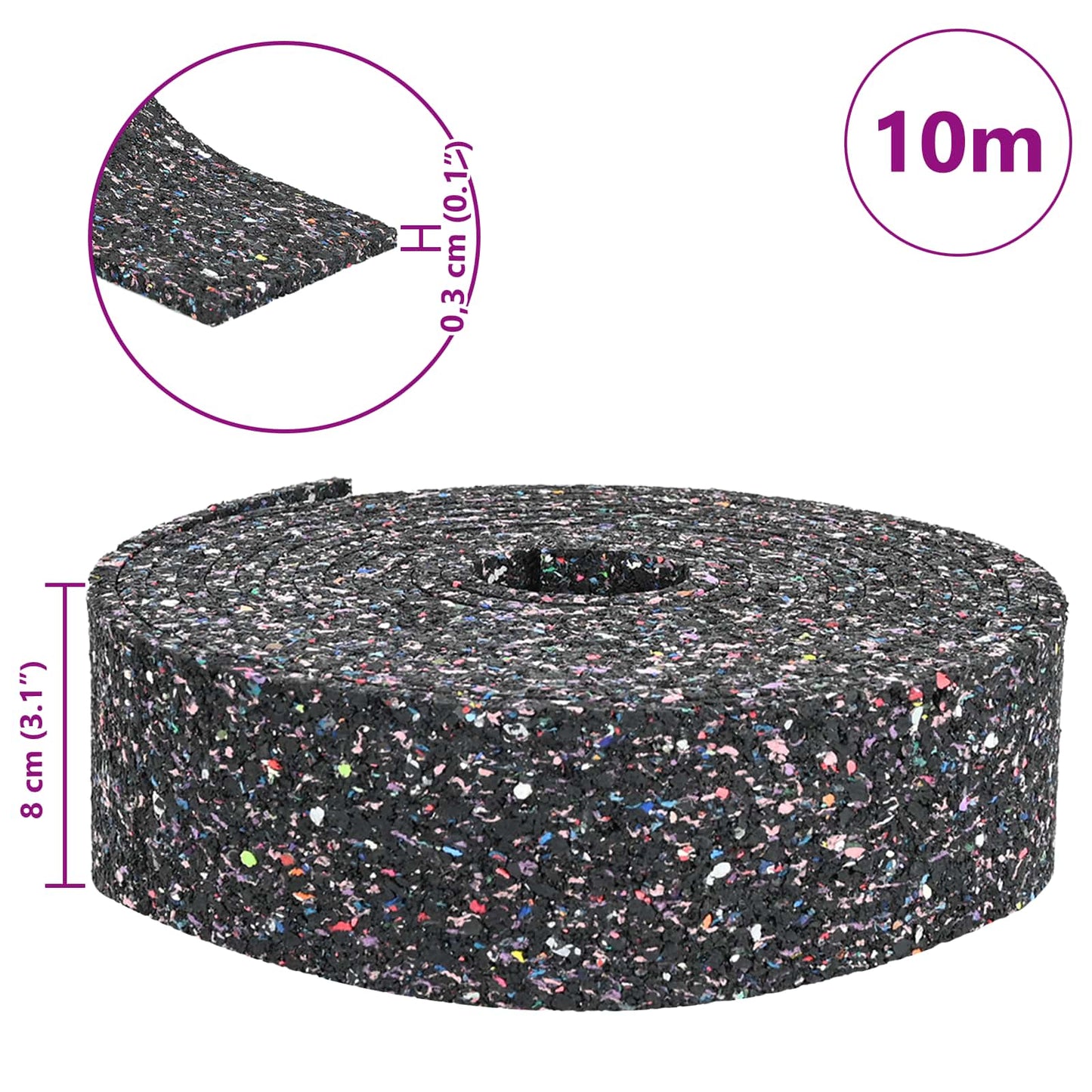 Gummi-Granulat-Rolle Schwarz 1000 x 8 x 0,3 cm Gummi