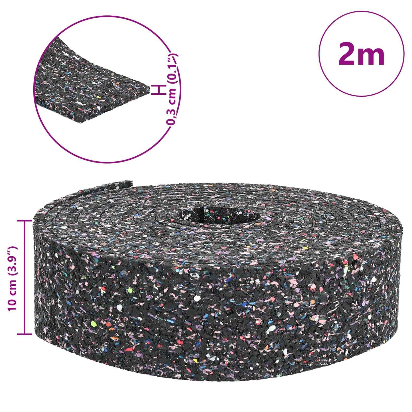 Gummi-Granulat-Rolle Schwarz 200 x 10 x 0,3 cm Gummi