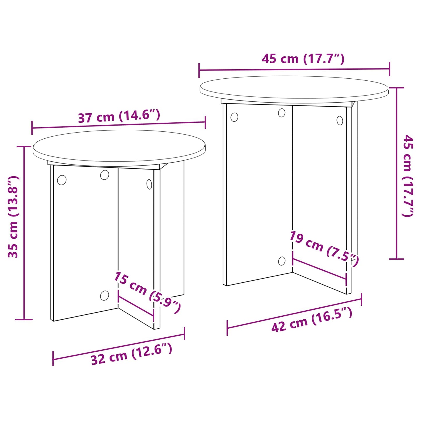 Beistelltisch-Set 2 stk. Betongrau Ø 45 x 45 cm Holzwerkstoff
