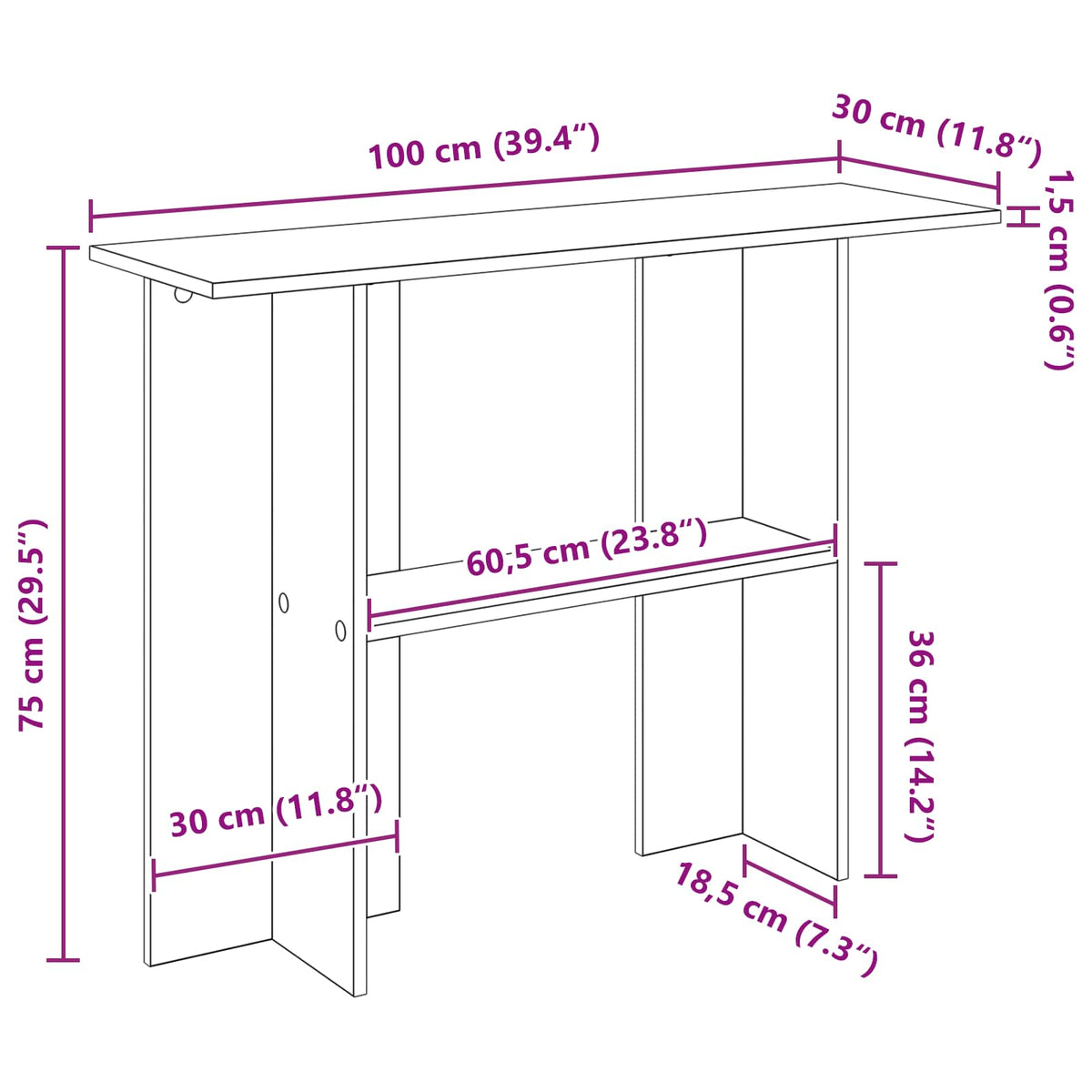 Konsolentisch Sonoma-Grau 100 x 30 x 75 cm Holzwerkstoff