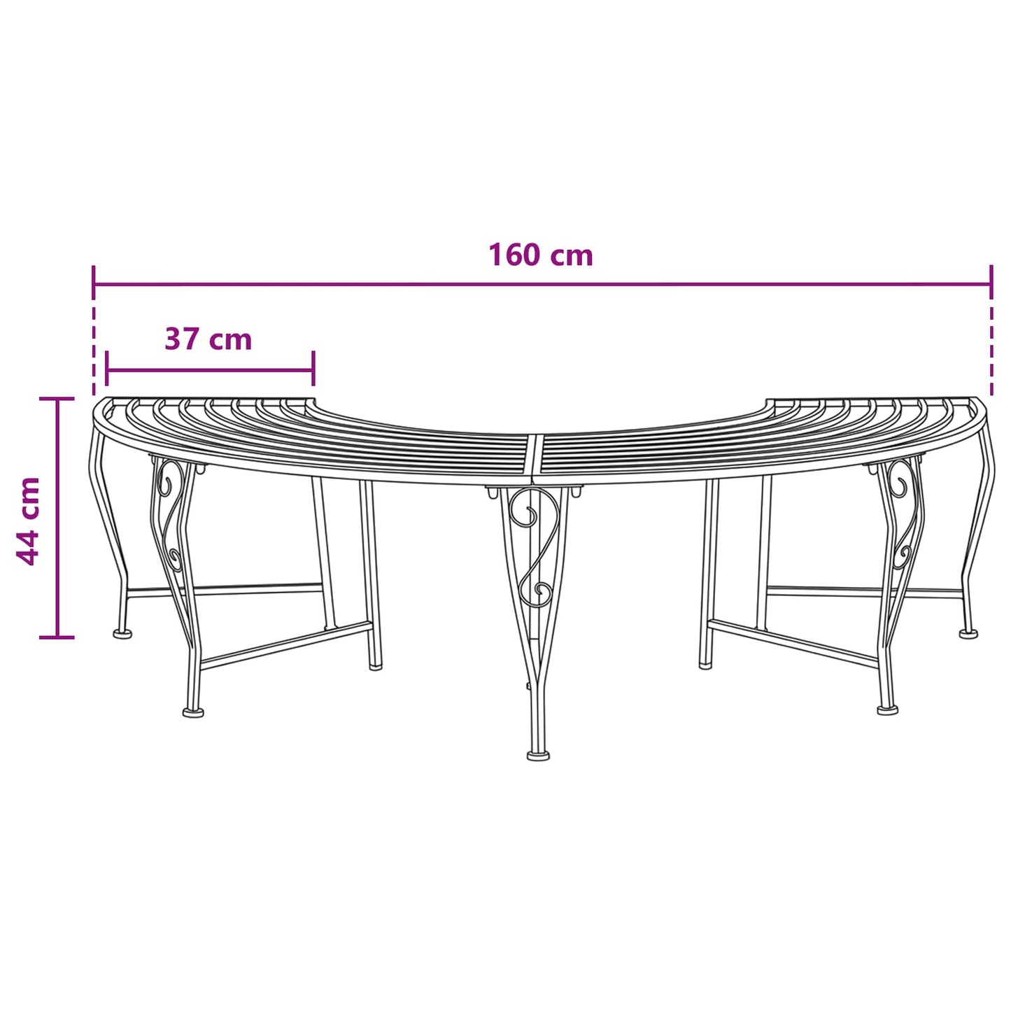 Baumbank 4-Sitzanzahl 160 x 80 x 44 cm Stahl Silber Grau