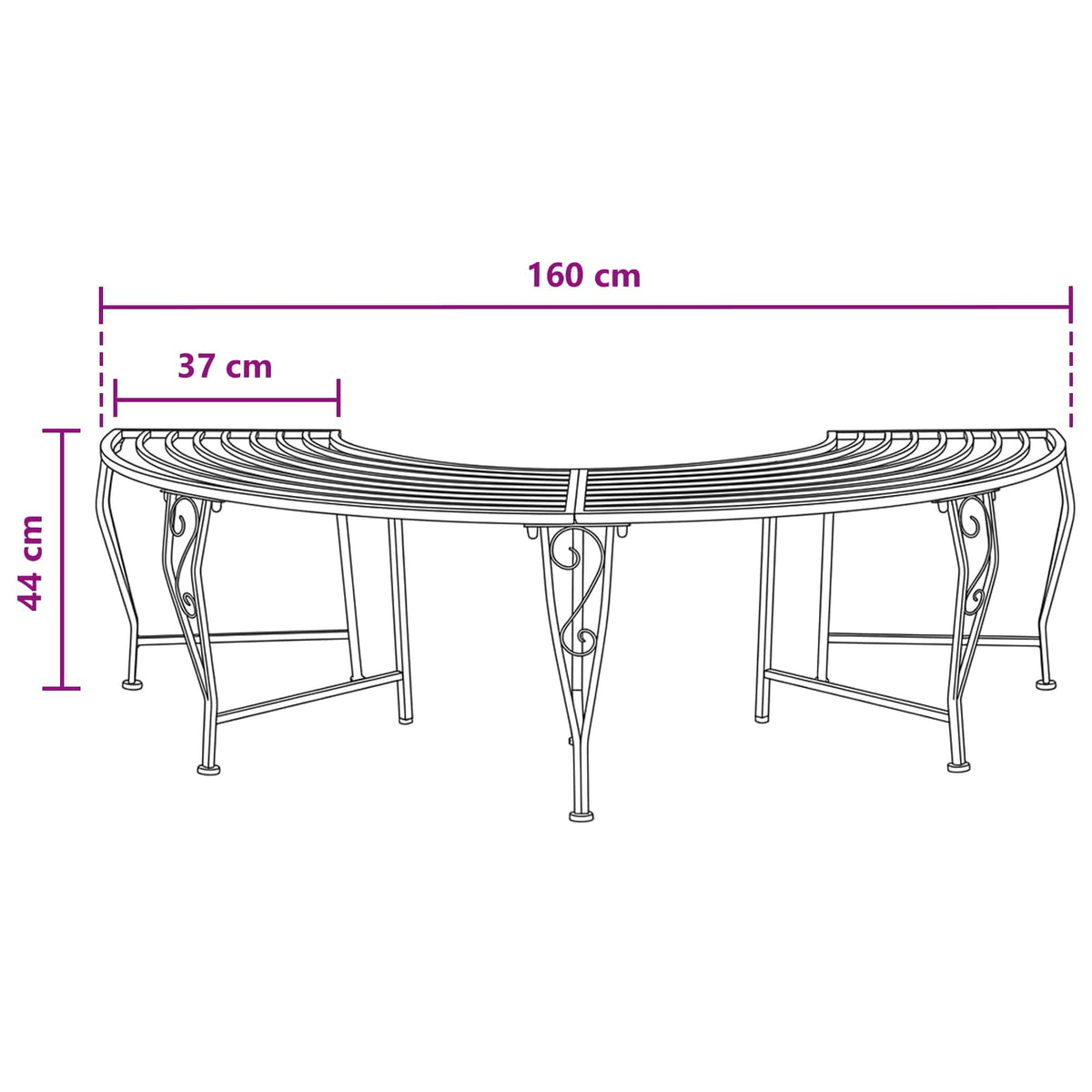 Baumbank 4 -Sitzer 160 x 80 x 44 cm steel Silber Grau